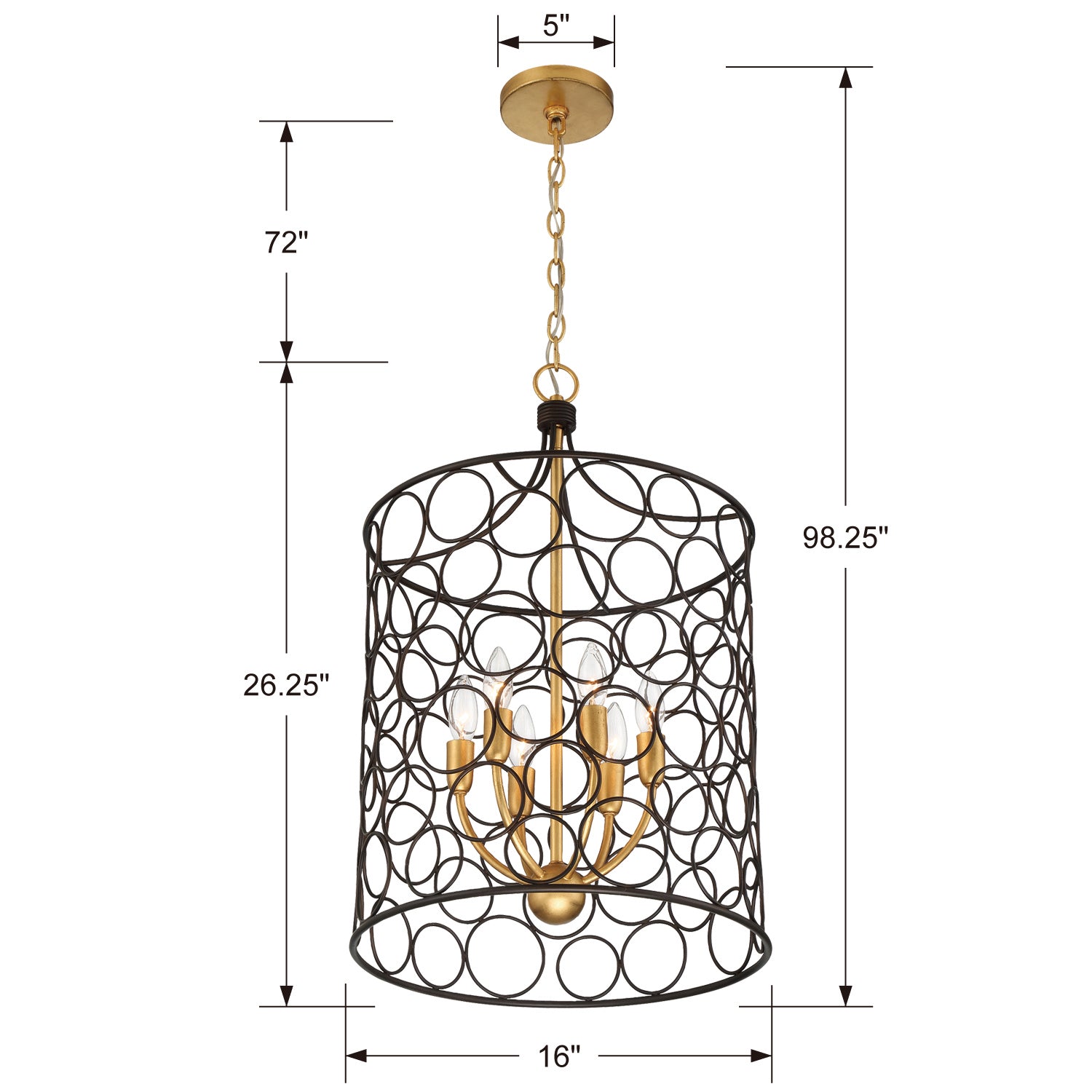 Crystorama - STM-B5106-BZ-GA - Mini lampe à six lumières Suspendu - Stemmons - Bronze + Or antique