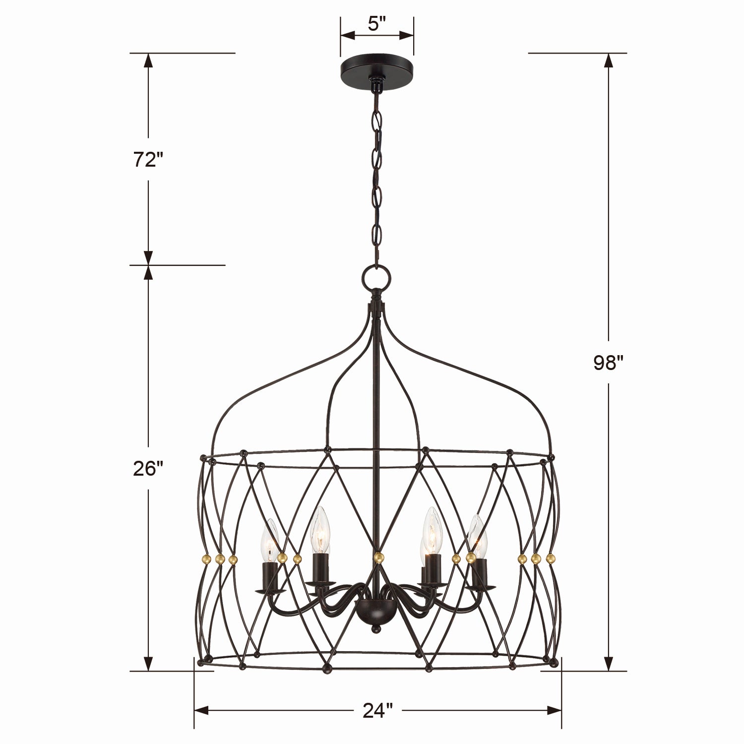 Crystorama - ZUC-A9035-EB-GA - Six lumières Suspendu - Zucca - Bronze Anglais + Or Antique