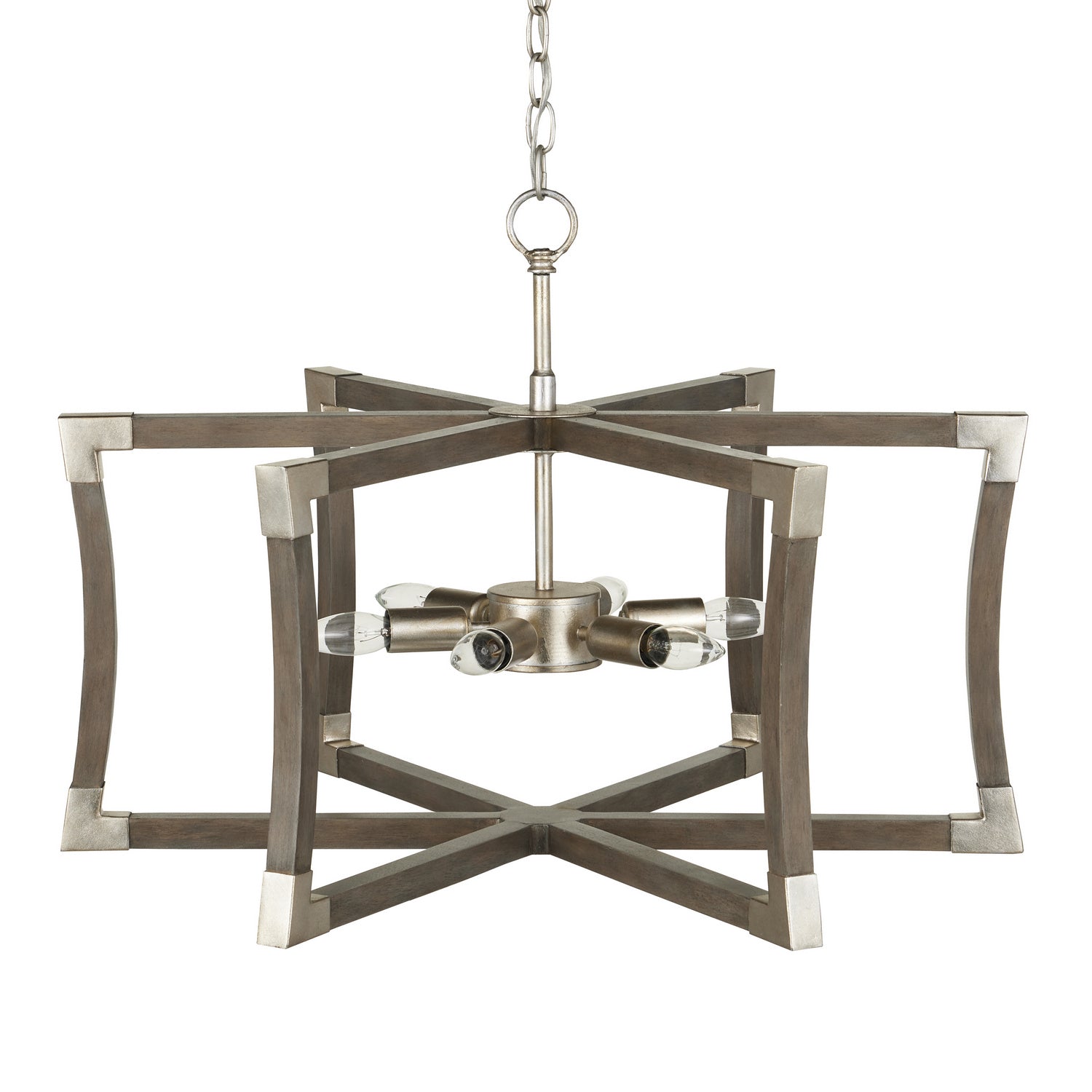 Currey and Company - 9000-0968 - Lanterne à six lumières - Collection Bastian - Gris Château/Feuille d'argent contemporaine