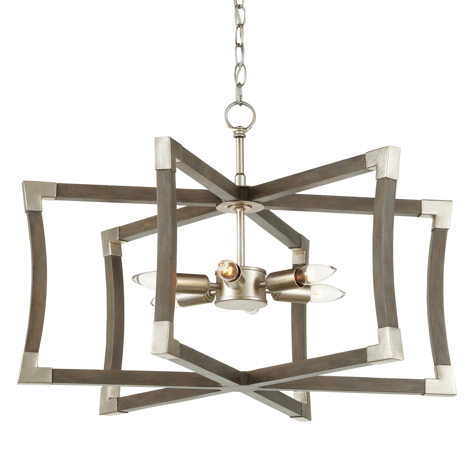 Currey and Company - 9000-0968 - Lanterne à six lumières - Collection Bastian - Gris Château/Feuille d'argent contemporaine