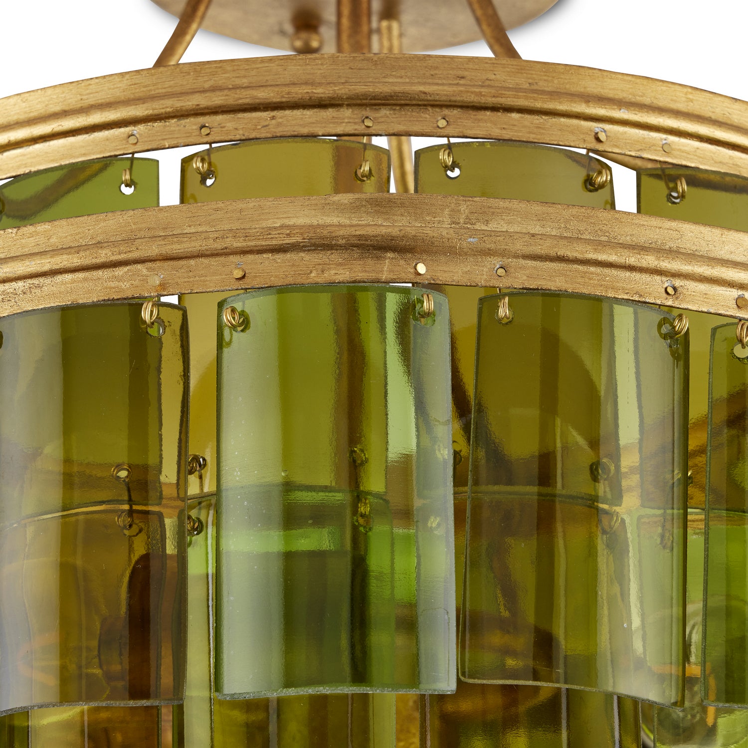 Currey and Company - 9000-0984 - Three Light Semi-Flush Mount - Vintner Collection - Contemporary Gold Leaf/Green