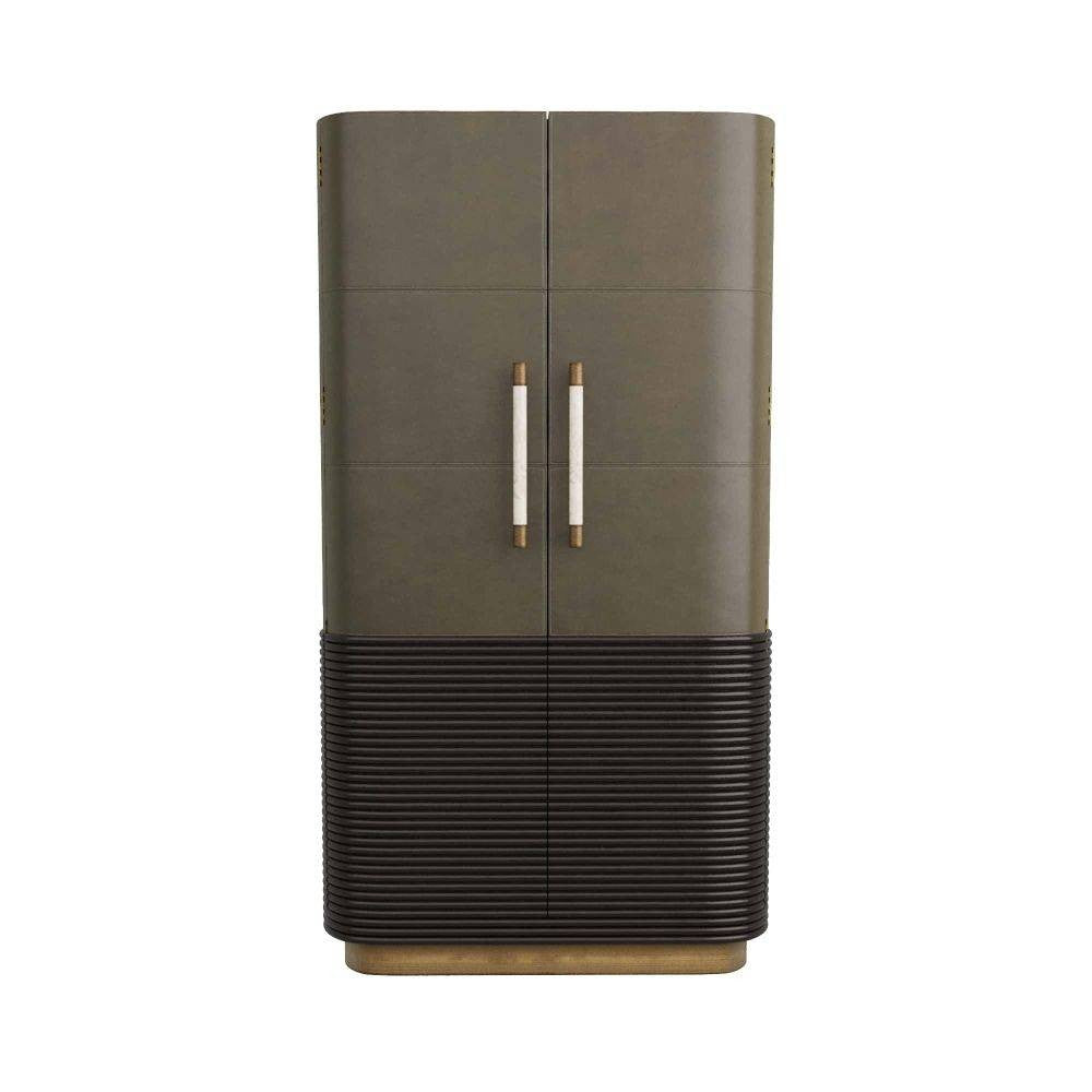 Arteriors - 6266 - Meuble - Sherbourne - Cuir graphite/Chêne ombré/Marbre blanc/Laiton antique