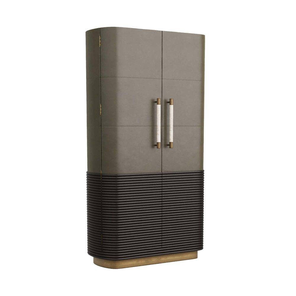 Arteriors - 6266 - Meuble - Sherbourne - Cuir graphite/Chêne ombré/Marbre blanc/Laiton antique