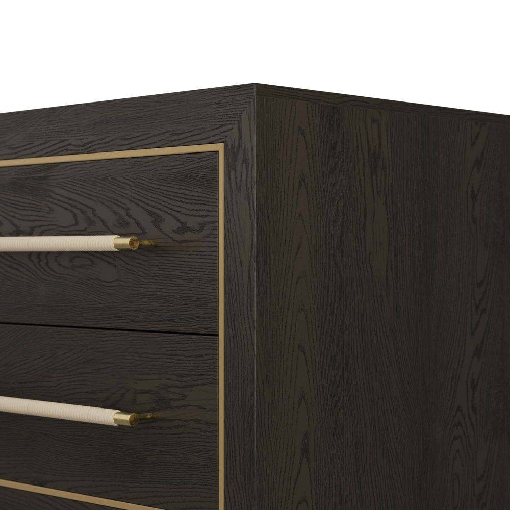 Arteriors - 6939 - Table d'appoint - Puckett - Chêne ébène/Cuir tourterelle/Laiton antique