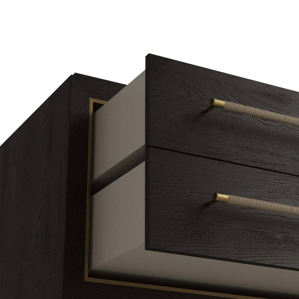 Arteriors - 6939 - Table d'appoint - Puckett - Chêne ébène/Cuir tourterelle/Laiton antique