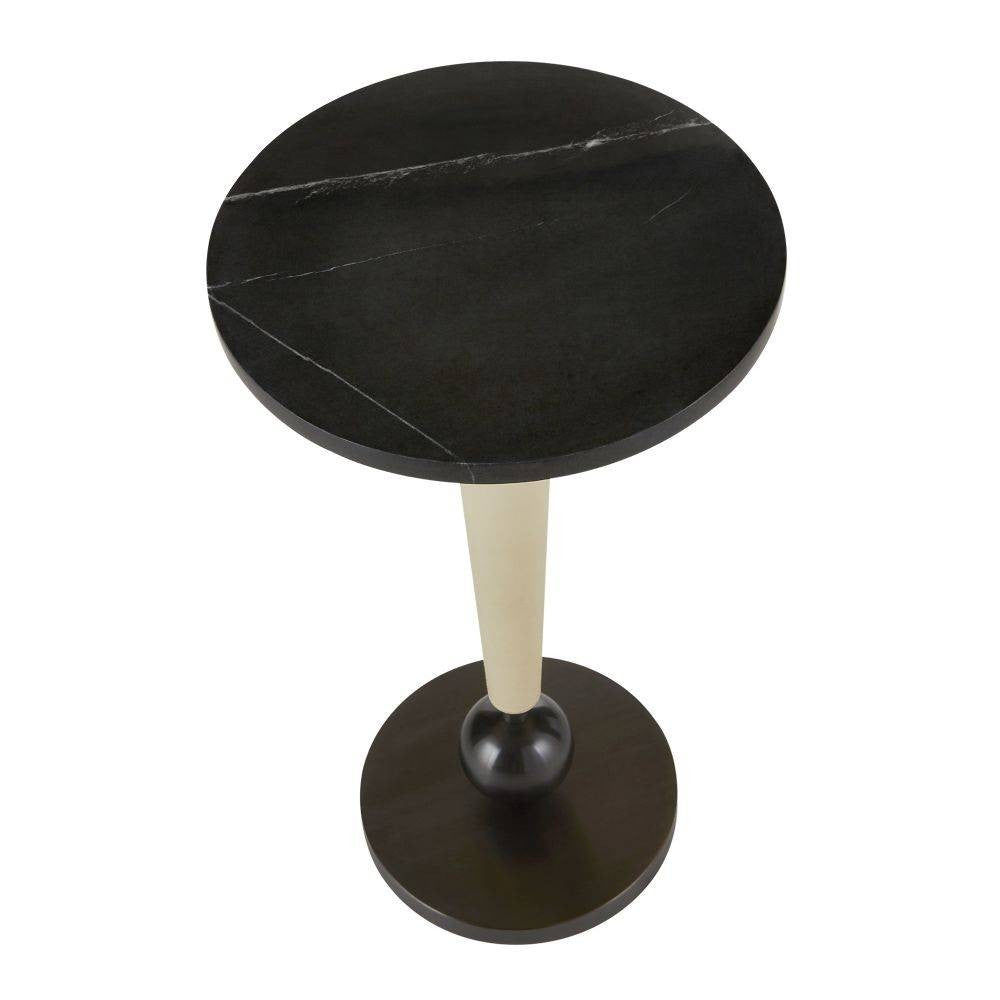 Arteriors - FAI03 - Table basse - Valari - Marbre noir/Cuir ivoire/Bronze