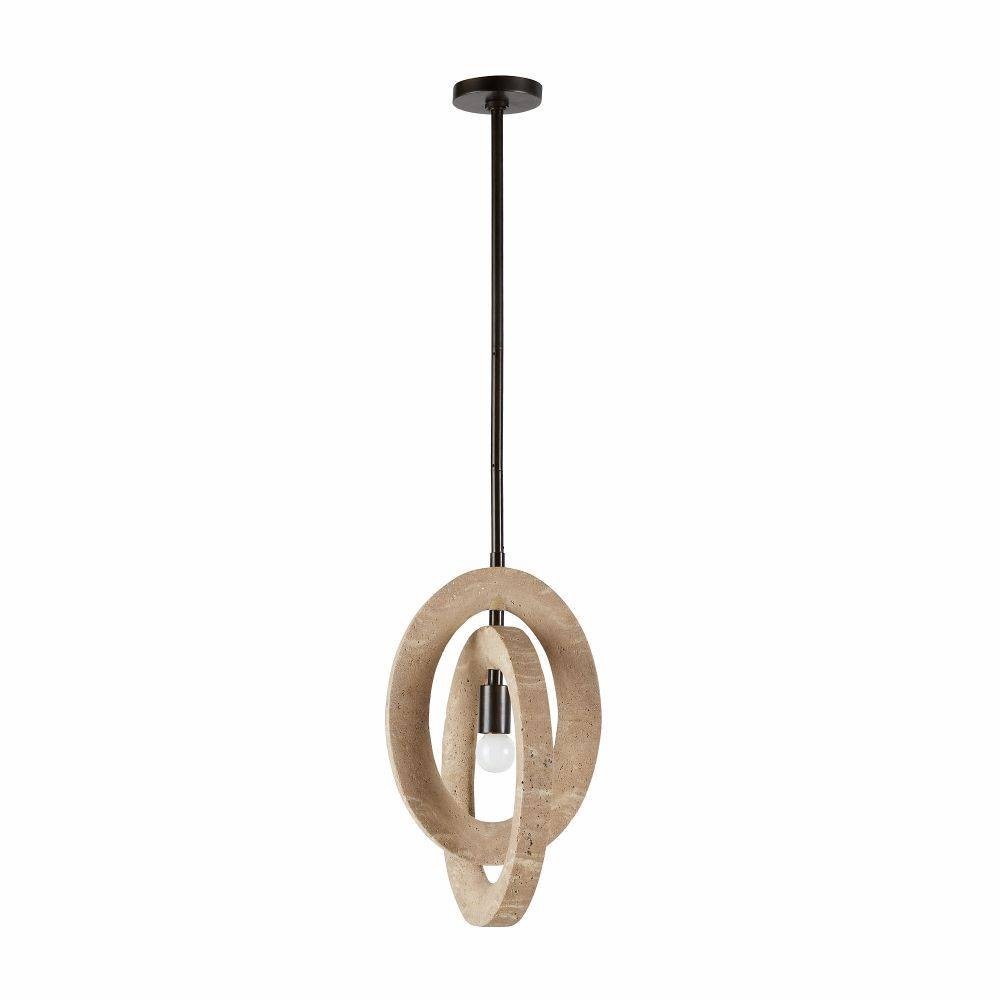 Arteriors - DPC15 - Une lumière Suspension - Collins - Faux travertin/Bronze anglais