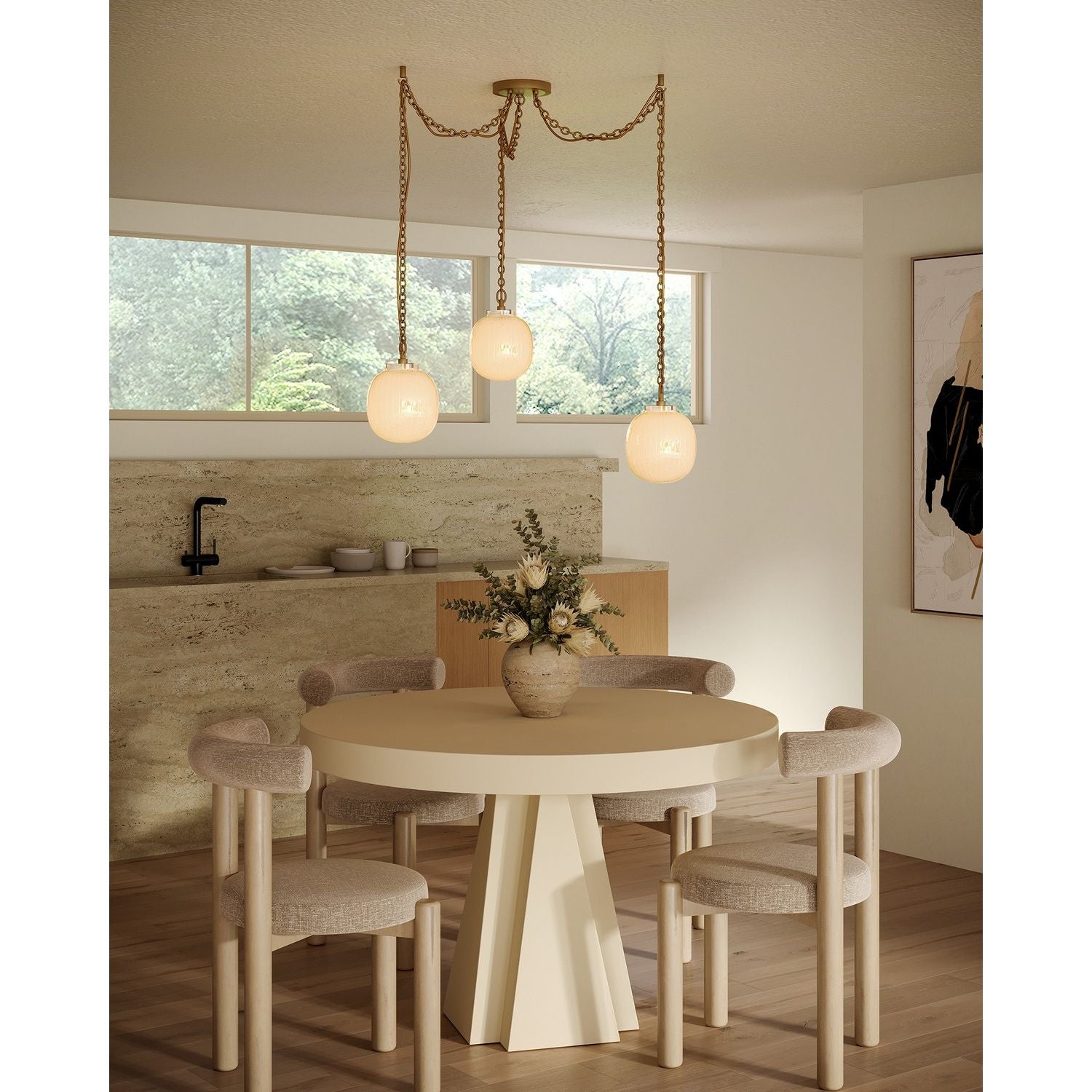 Alora Canada - MP579707BGGR - Three Light Pendant - Cherise - Brushed Gold/Glossy Ribbed Opal Glass