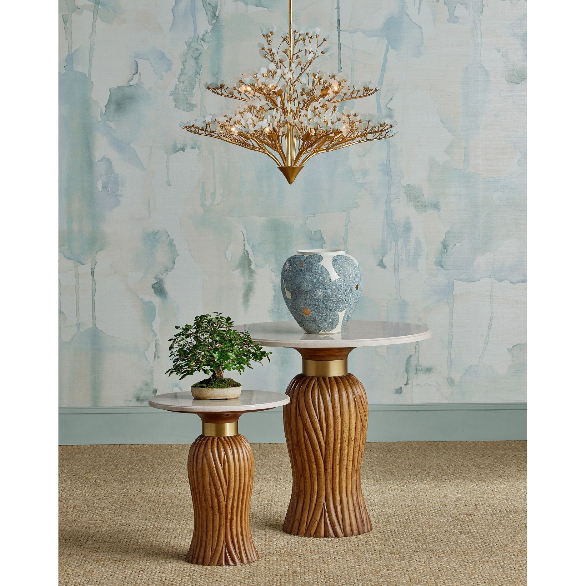 Currey and Company - 1200-0978 - Vase - Vase Bloom Bleu et Ivoire - Texture Bleu / Blanc cassé / Or
