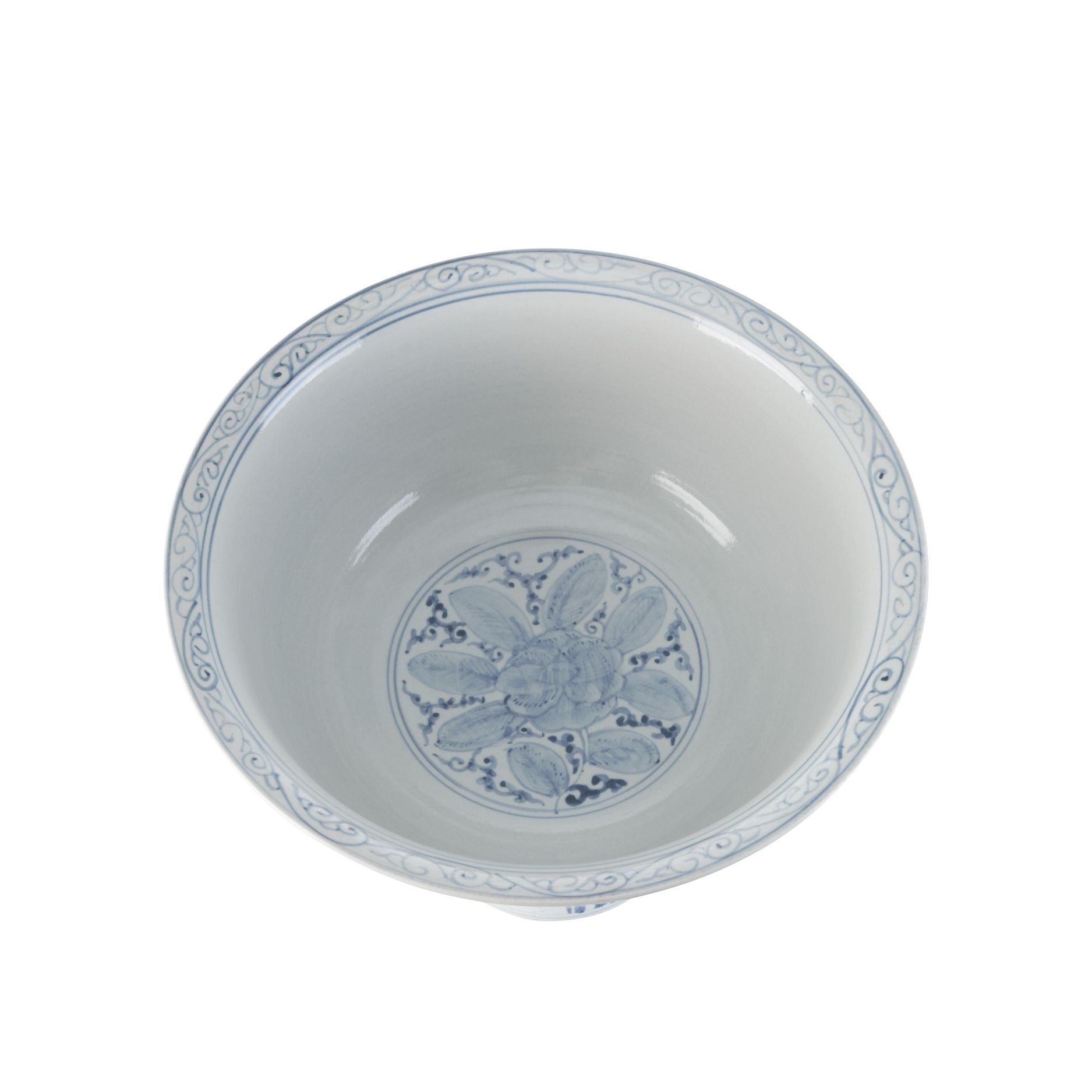 Currey and Company - 1200-1003 - Bowl - Ming Offering Pedestal Bowl - Blue / Off-White