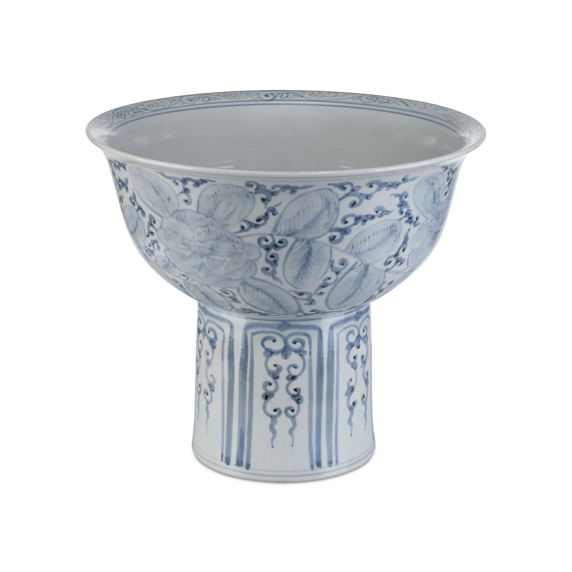 Currey and Company - 1200-1003 - Bowl - Ming Offering Pedestal Bowl - Blue / Off-White