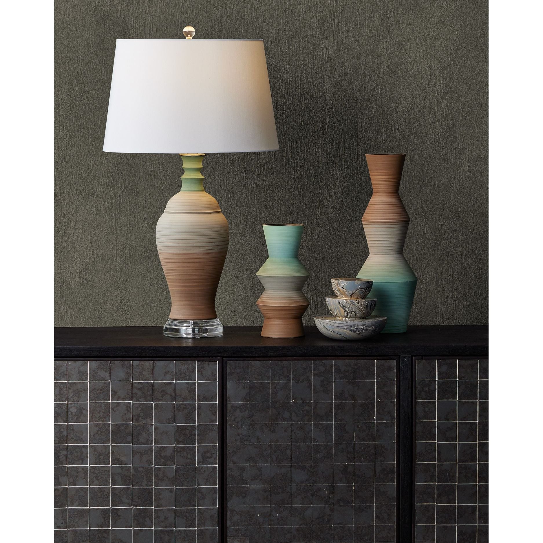 Currey and Company - 3000-0330 - Credenza - Mosaico - Ebony / Antique Mirror