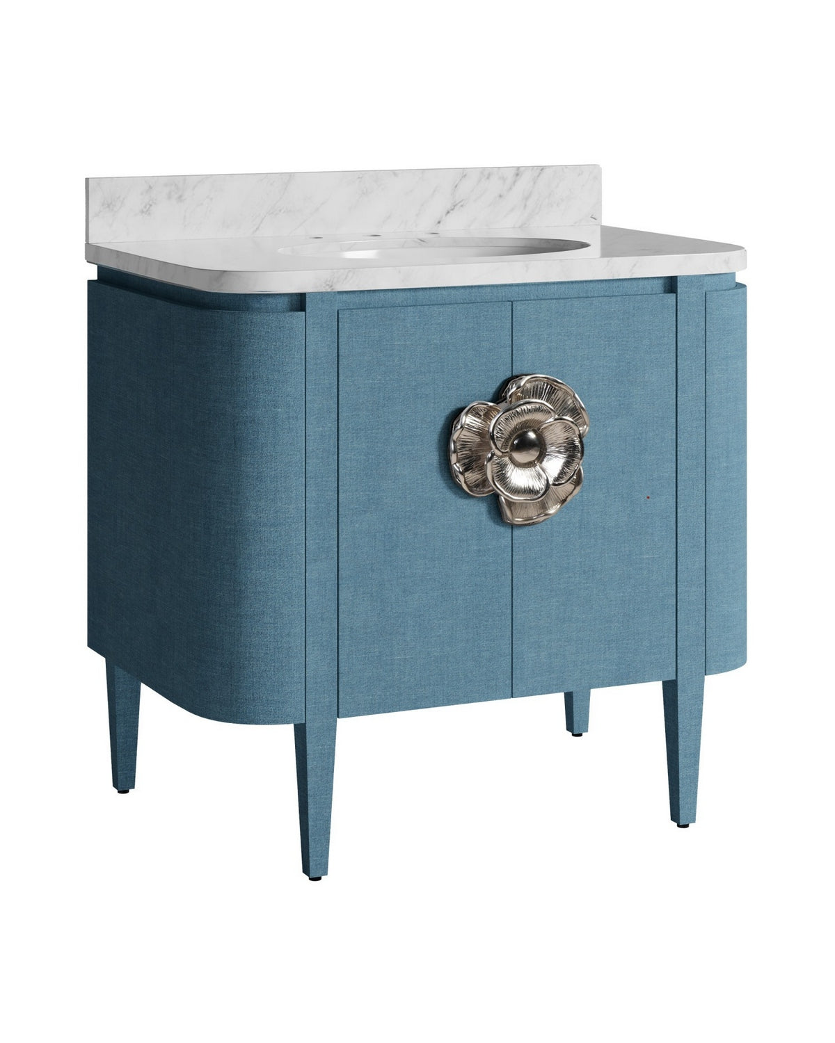 Meuble-lavabo Currey and Company 3800-0015 Briallen 36 po avec lavabo ovale encastré, finition laquée bleu lin/naturel/blanc/nickel poli