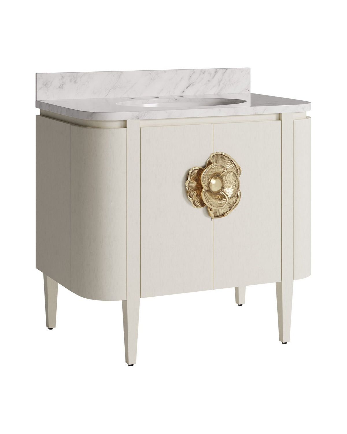 Meuble-lavabo Currey and Company 3800-0016 Briallen 36 po avec lavabo ovale encastré, finitions blanc cérusé/naturel/blanc/laiton poli