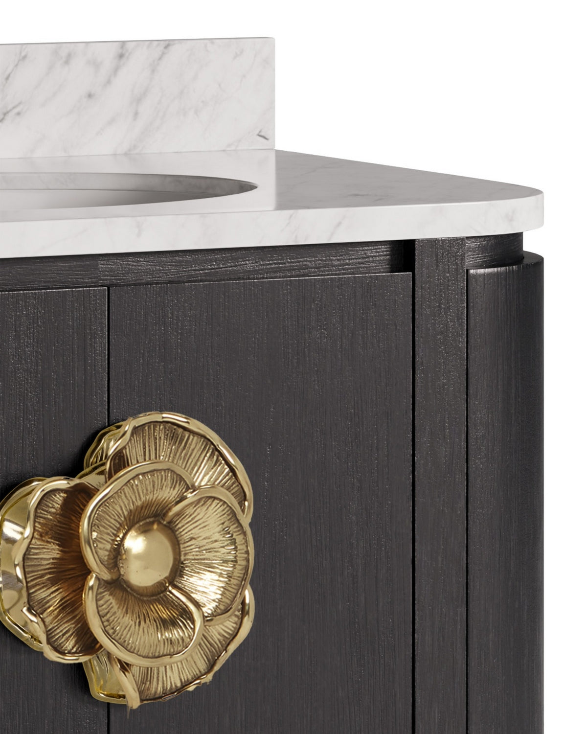Meuble-lavabo Currey and Company 3800-0017 Briallen 36 po avec lavabo ovale encastré, coloris Caviar Noir/Naturel/Blanc/Laiton antique clair