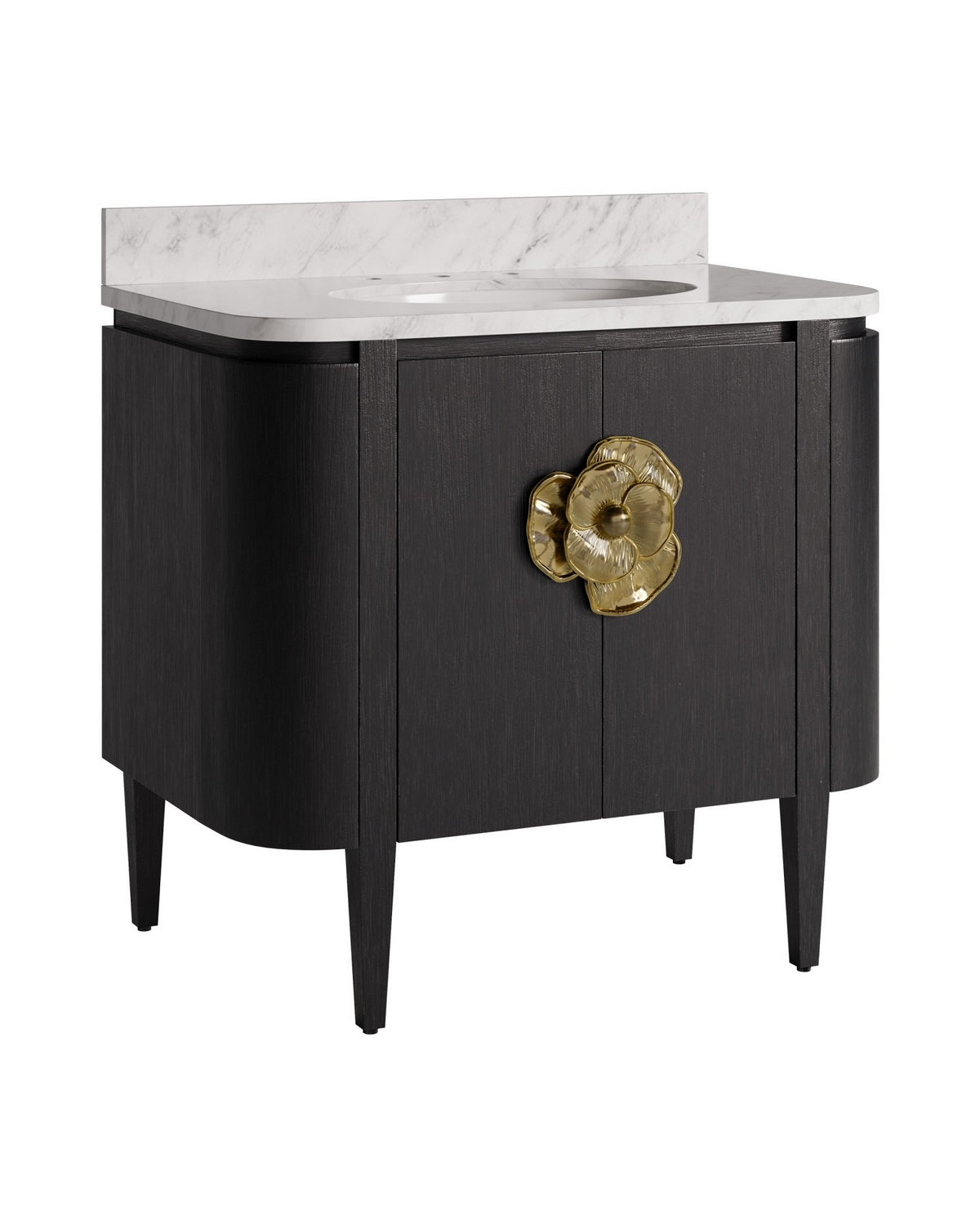 Meuble-lavabo Currey and Company 3800-0017 Briallen 36 po avec lavabo ovale encastré, coloris Caviar Noir/Naturel/Blanc/Laiton antique clair