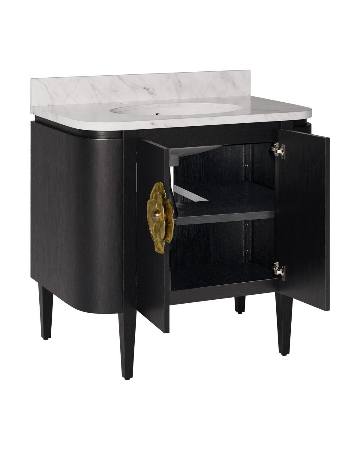 Meuble-lavabo Currey and Company 3800-0017 Briallen 36 po avec lavabo ovale encastré, coloris Caviar Noir/Naturel/Blanc/Laiton antique clair
