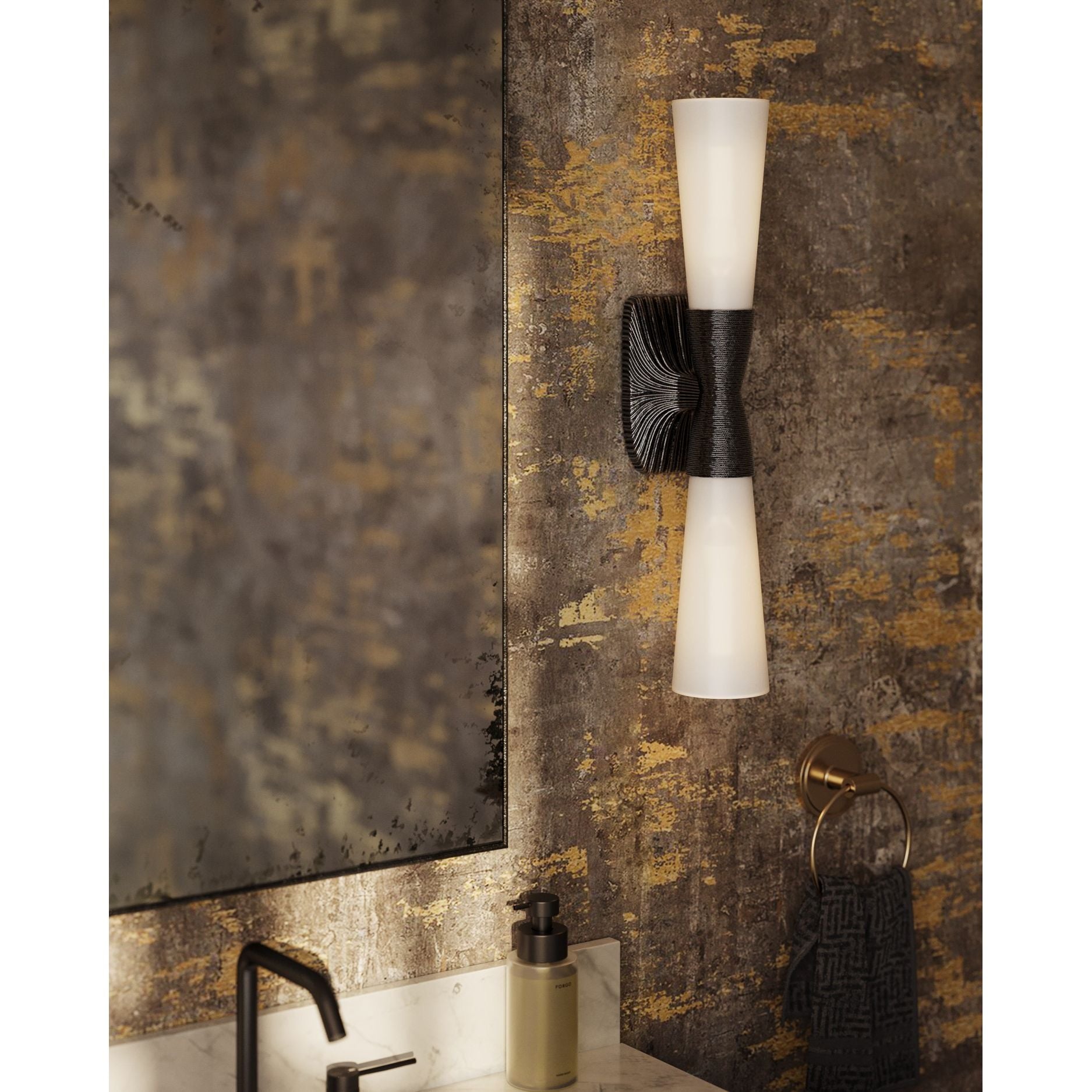 Currey and Company - 5800-0066 - Deux lumières Murale - Burrows - Blanc opaque / Bronze huilé