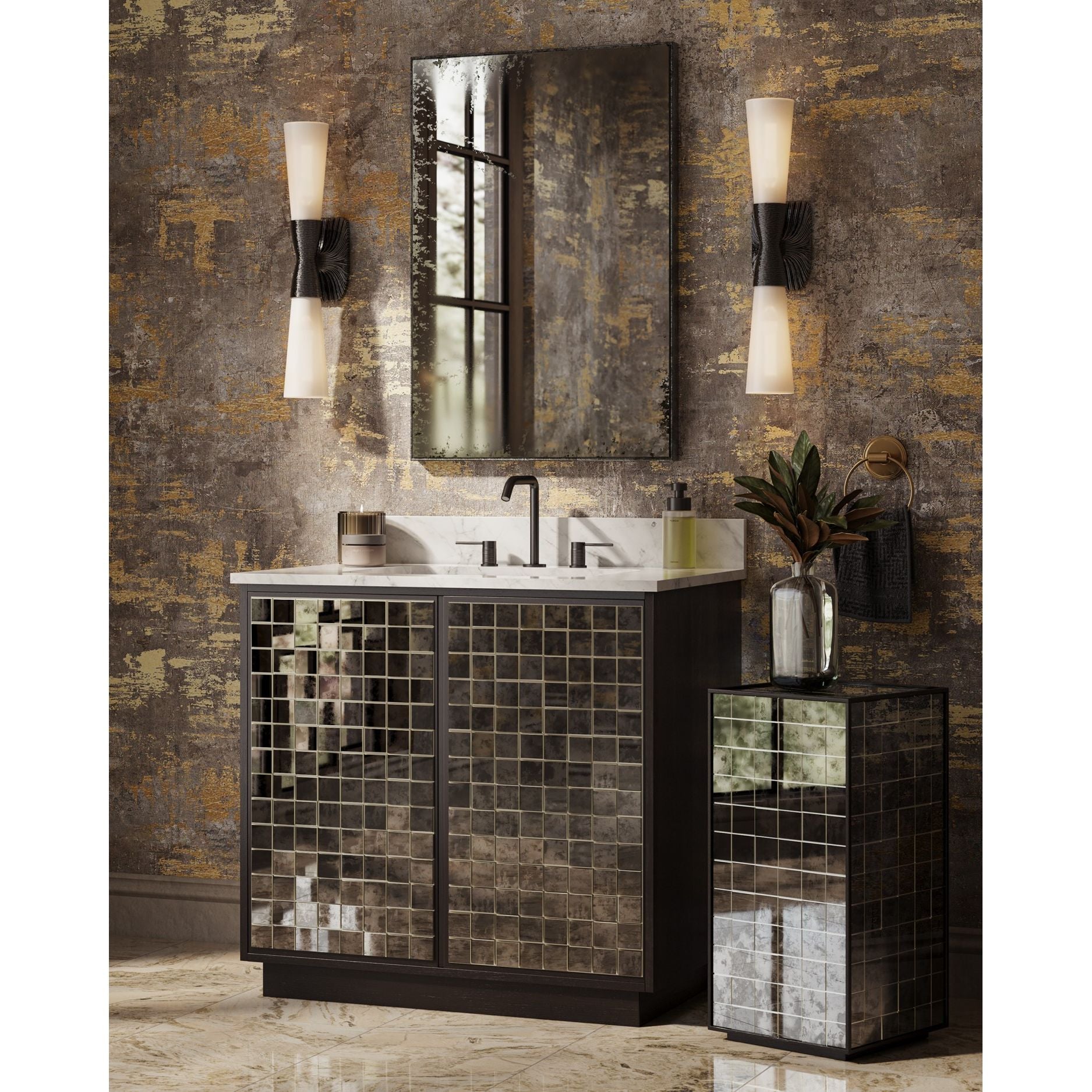 Currey and Company - 5800-0066 - Deux lumières Murale - Burrows - Blanc opaque / Bronze huilé