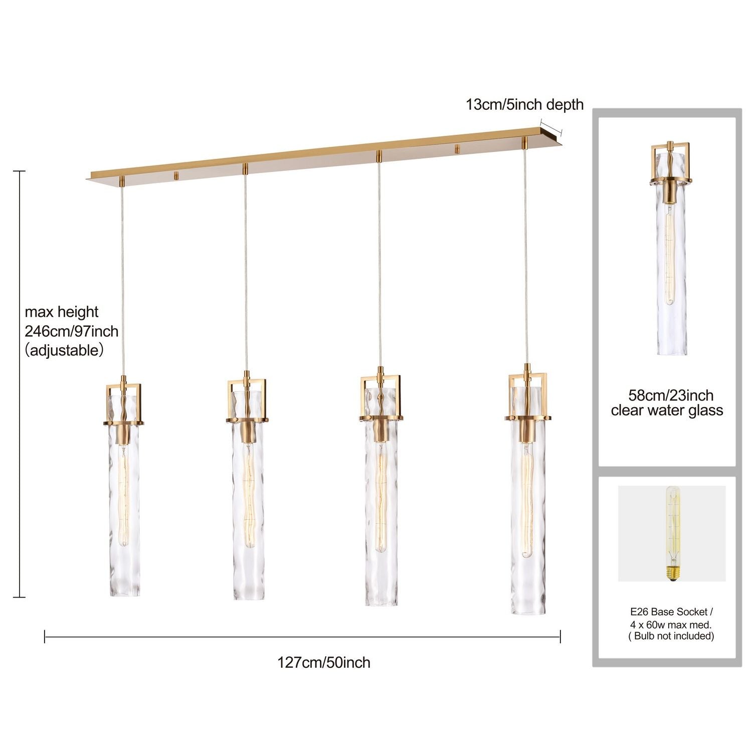 Arabela Lighting - 85245-4 - Luminaire linéaire à quatre lampes Suspendu - Jayden - Or laqué