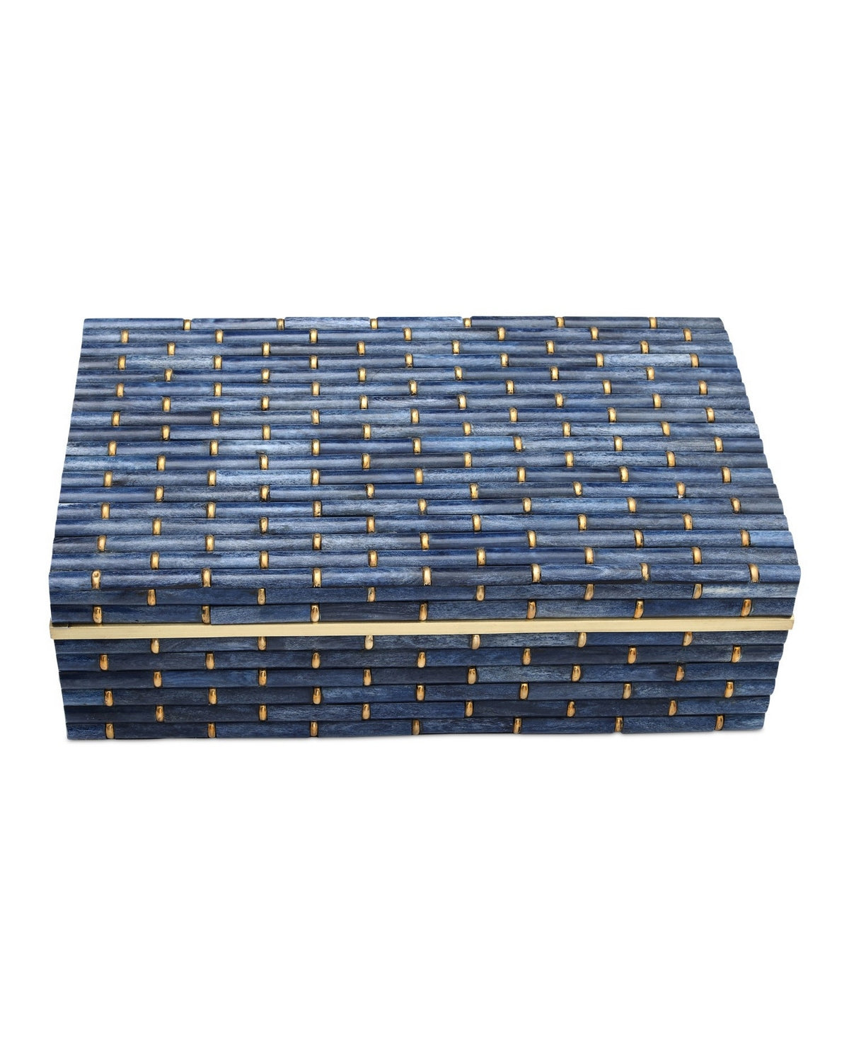 Coffret de 2 boîtes en bambou Midnight de Currey and Company 1200-1060, couleur bleu/laiton
