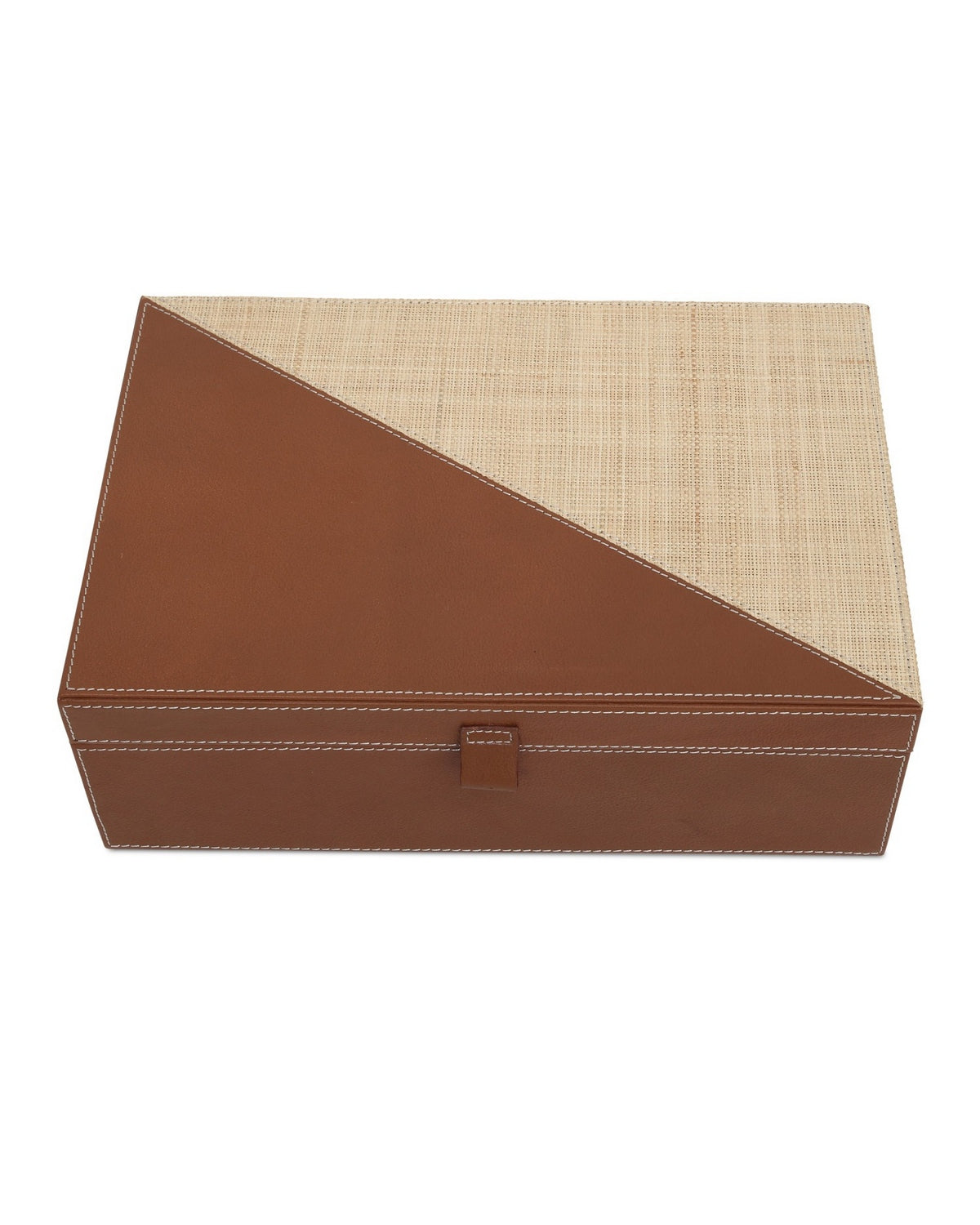 Currey and Company 1200-1069 Leather & Raffia Box Set of 2 in Brown/Natural