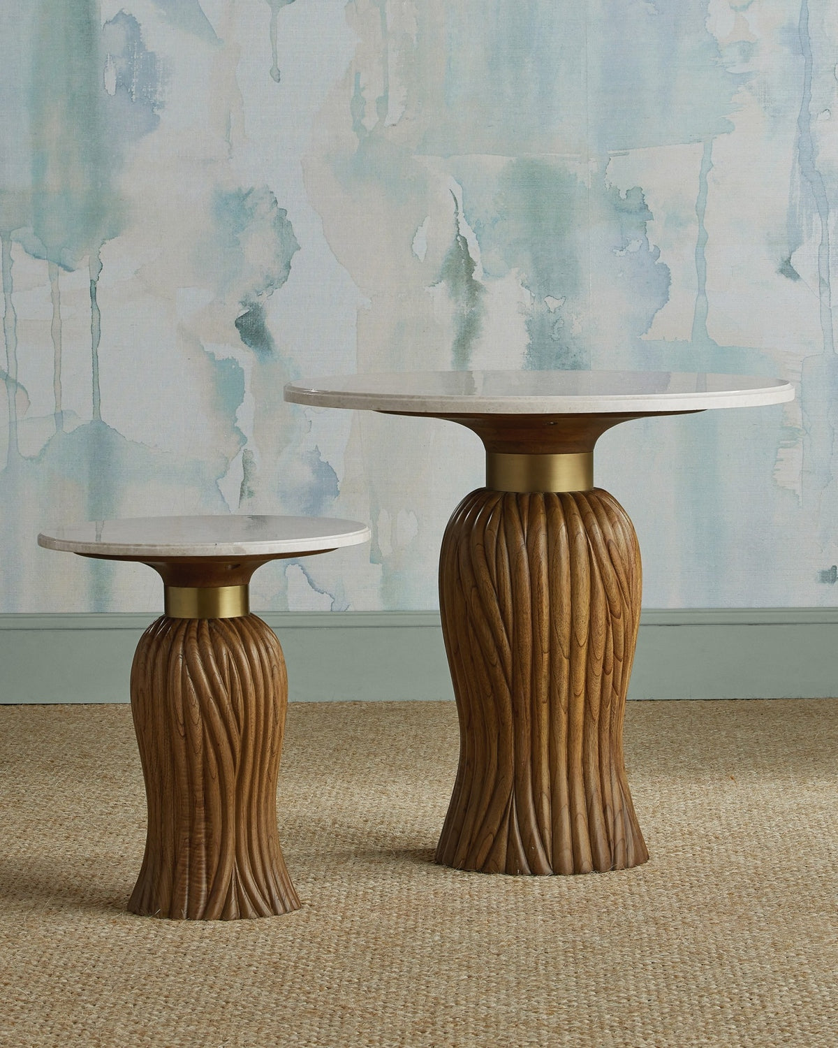 Currey and Company 3000-0334 Tassel Accent Table in Morel Brown/Natural/Brushed Brass
