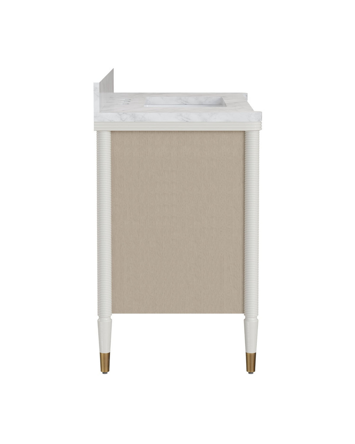 Meuble-lavabo Currey and Company 3800-0018 Aster 36 po avec lavabo rectangulaire encastré, coloris blanc cassé/brouillard/naturel/blanc/laiton poli