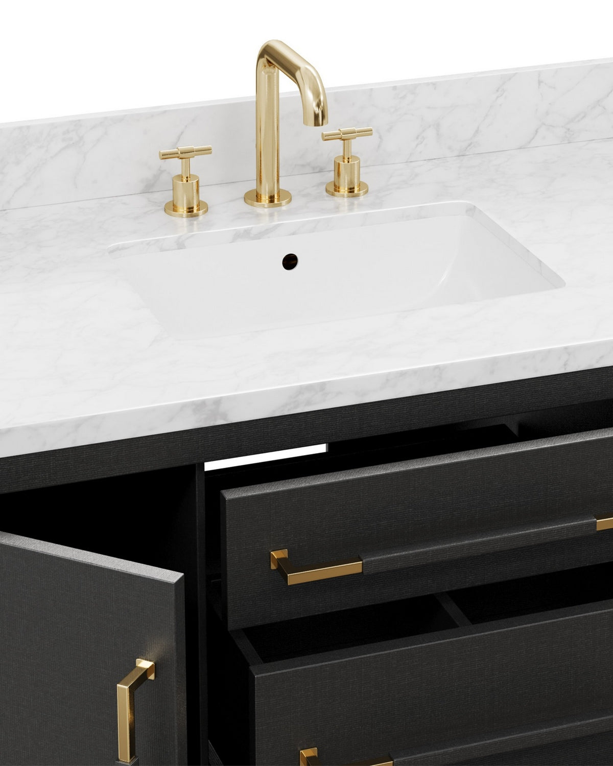 Meuble-lavabo Currey and Company 3800-0020 Verona 48" avec lavabo rectangulaire encastré, coloris noir/naturel/blanc/champagne