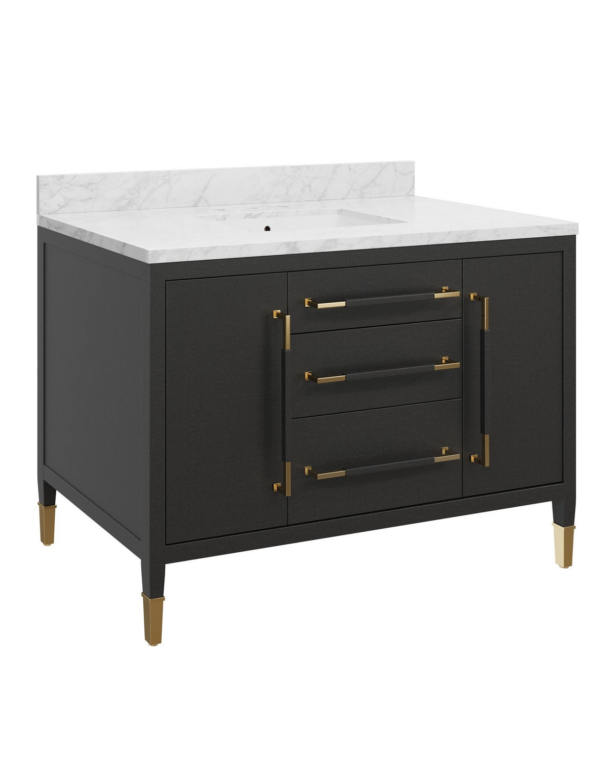 Meuble-lavabo Currey and Company 3800-0020 Verona 48" avec lavabo rectangulaire encastré, coloris noir/naturel/blanc/champagne