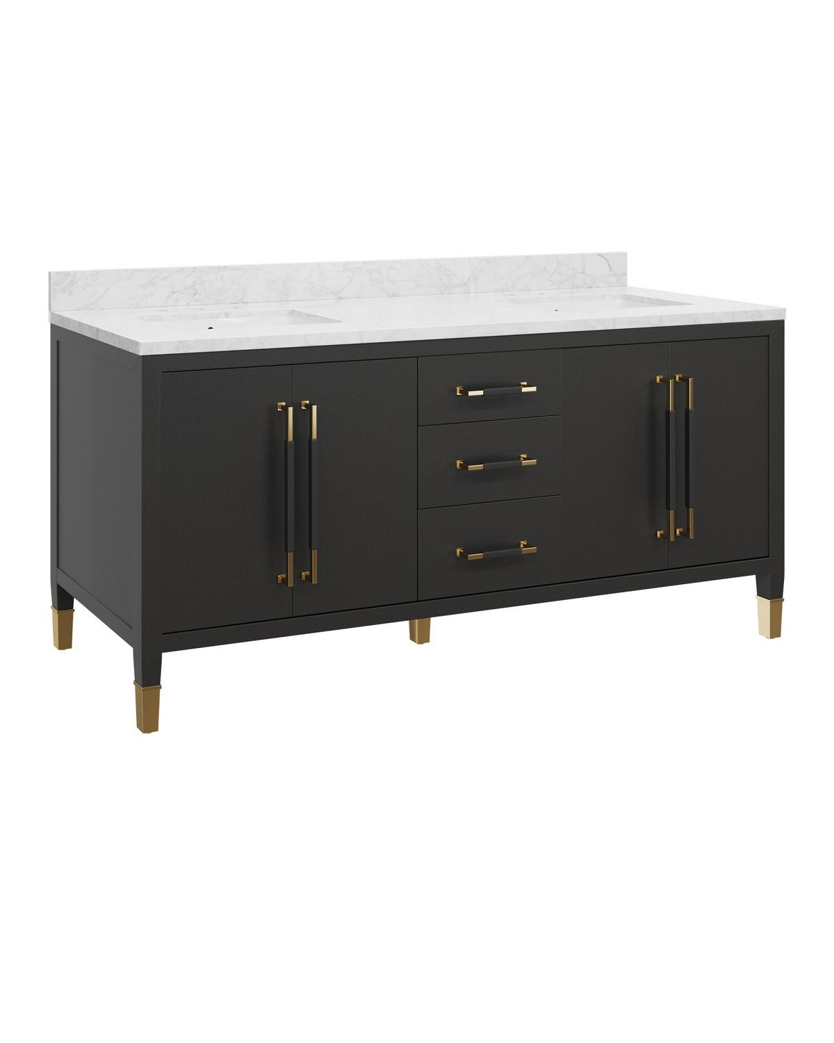 Meuble-lavabo Currey and Company 3800-0021 Verona 72 po avec lavabo rectangulaire encastré, coloris noir/naturel/blanc/champagne