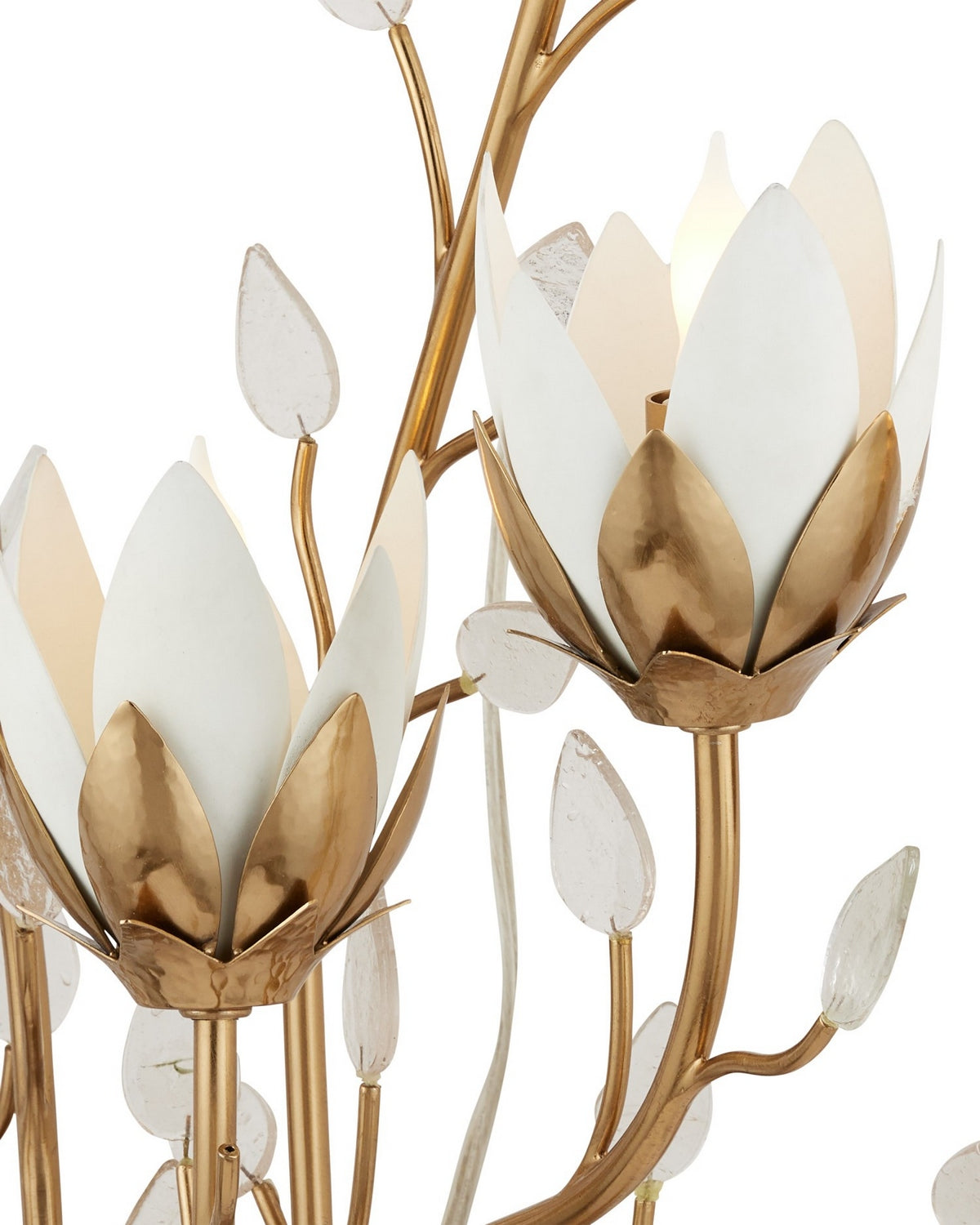 Currey and Company 5000-0299 Star Magnolia Murale en laiton antique/blanc/transparent