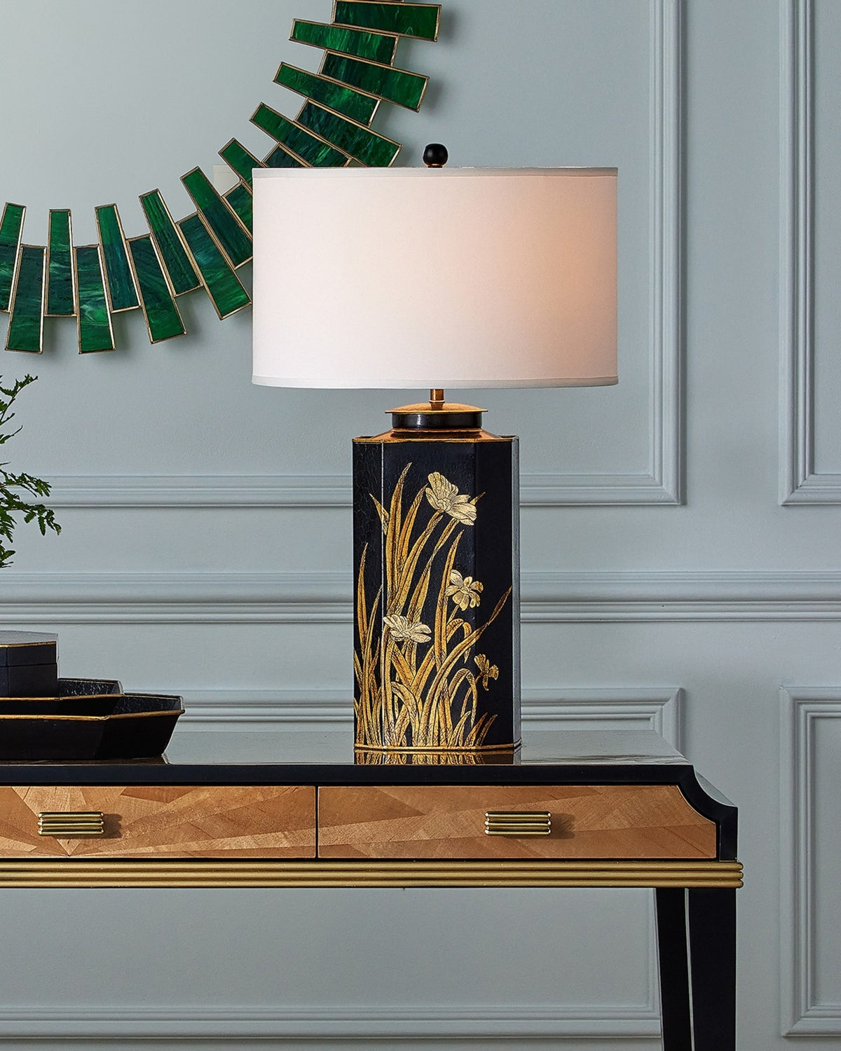 Currey and Company 6000-1075 Glasshouse Tole Table Lamp in Black/Gold