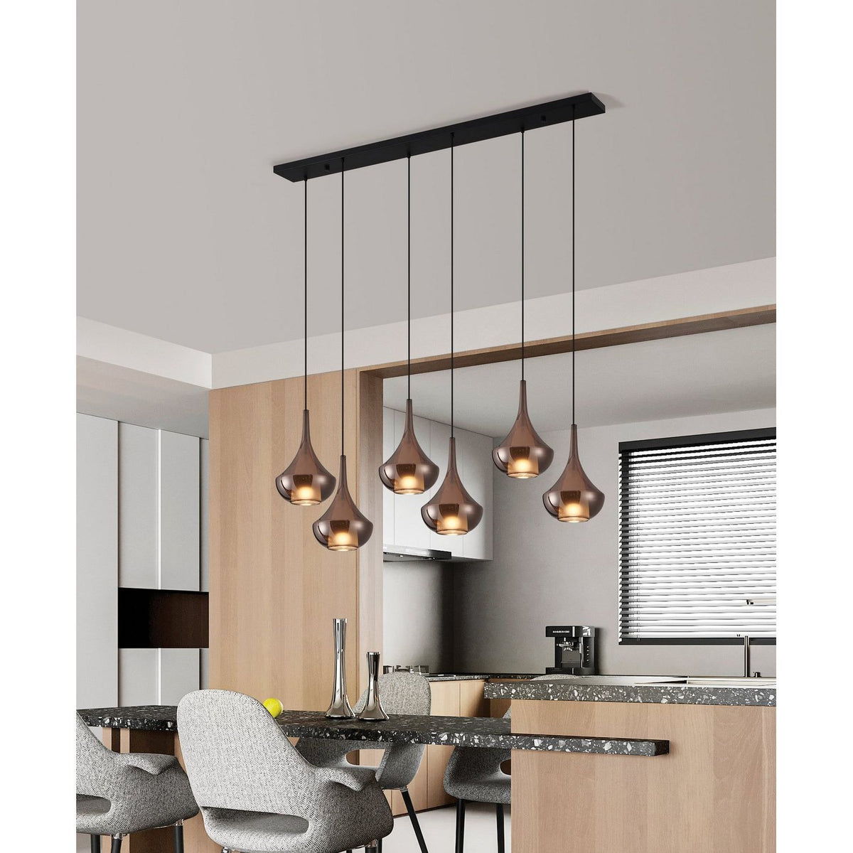 Eglo Canada - 390441A - Six Light Pendant - Almoster - Black, Copper Smoked