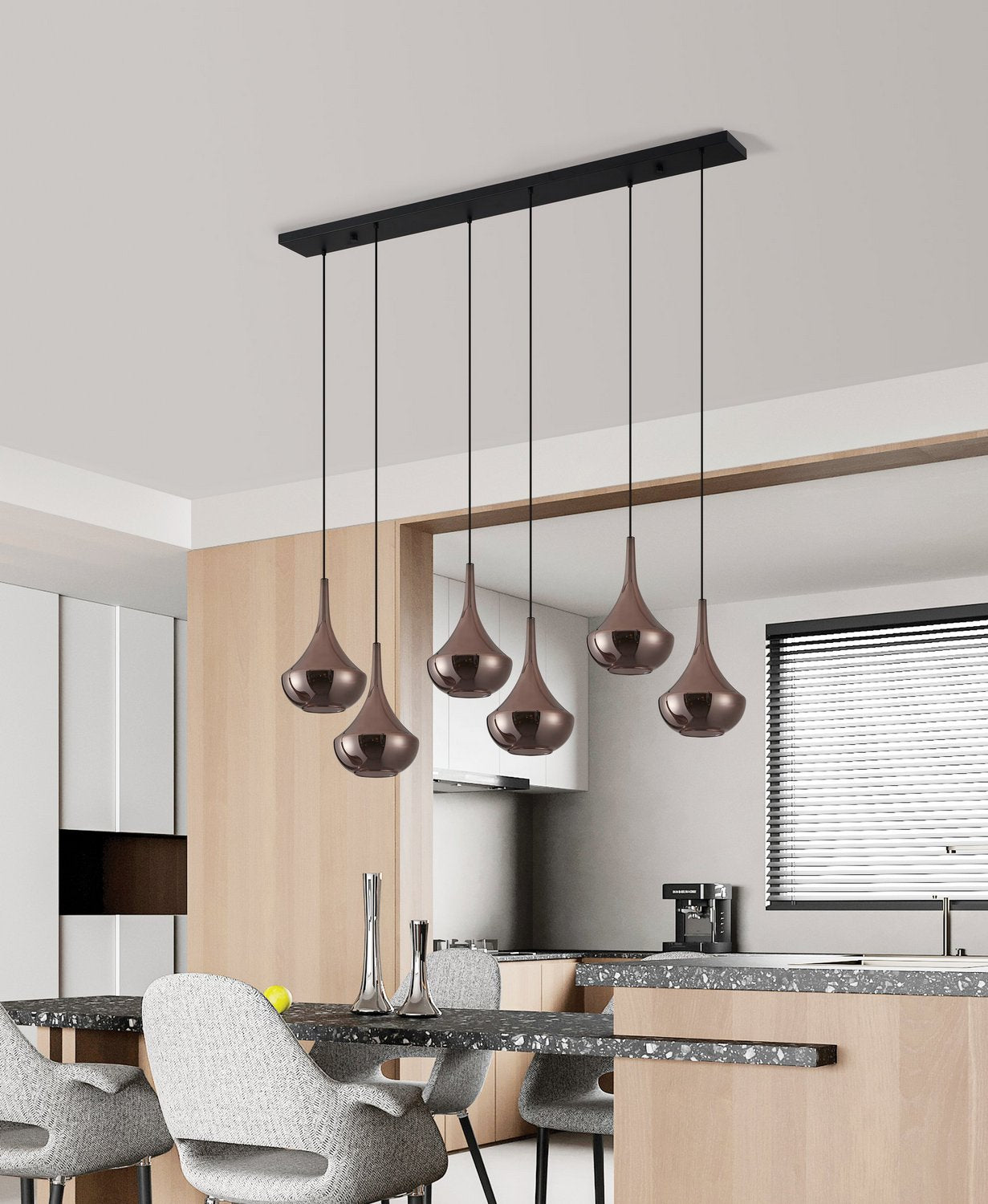 Eglo Canada - 390441A - Six Light Pendant - Almoster - Black, Copper Smoked