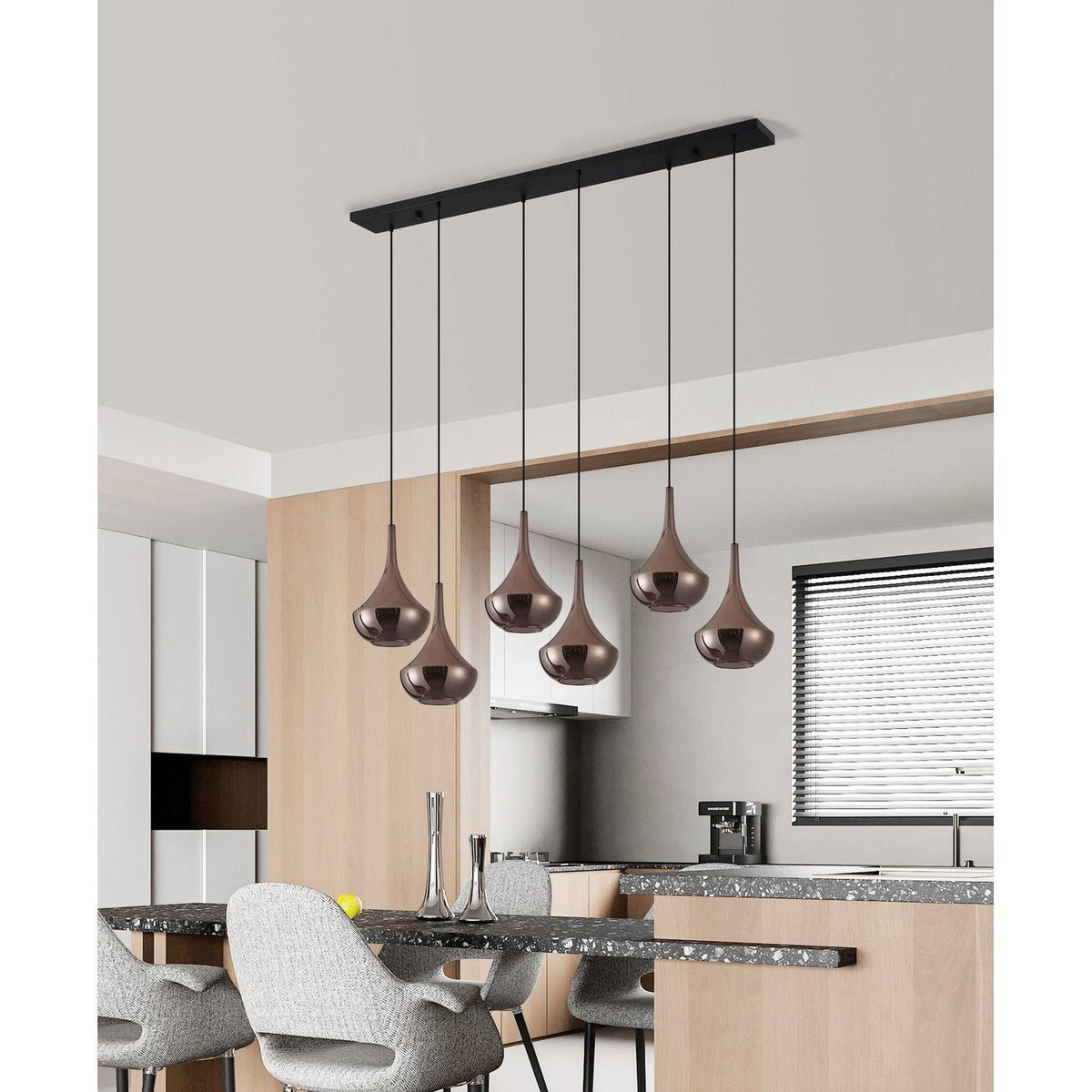 Eglo Canada - 390441A - Six Light Pendant - Almoster - Black, Copper Smoked
