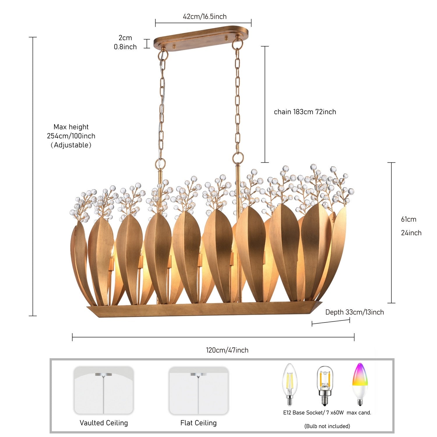 Arabela Lighting - 85130-7 - Seven Light Linear Chandelier - Callista - Antique Gold Leaf