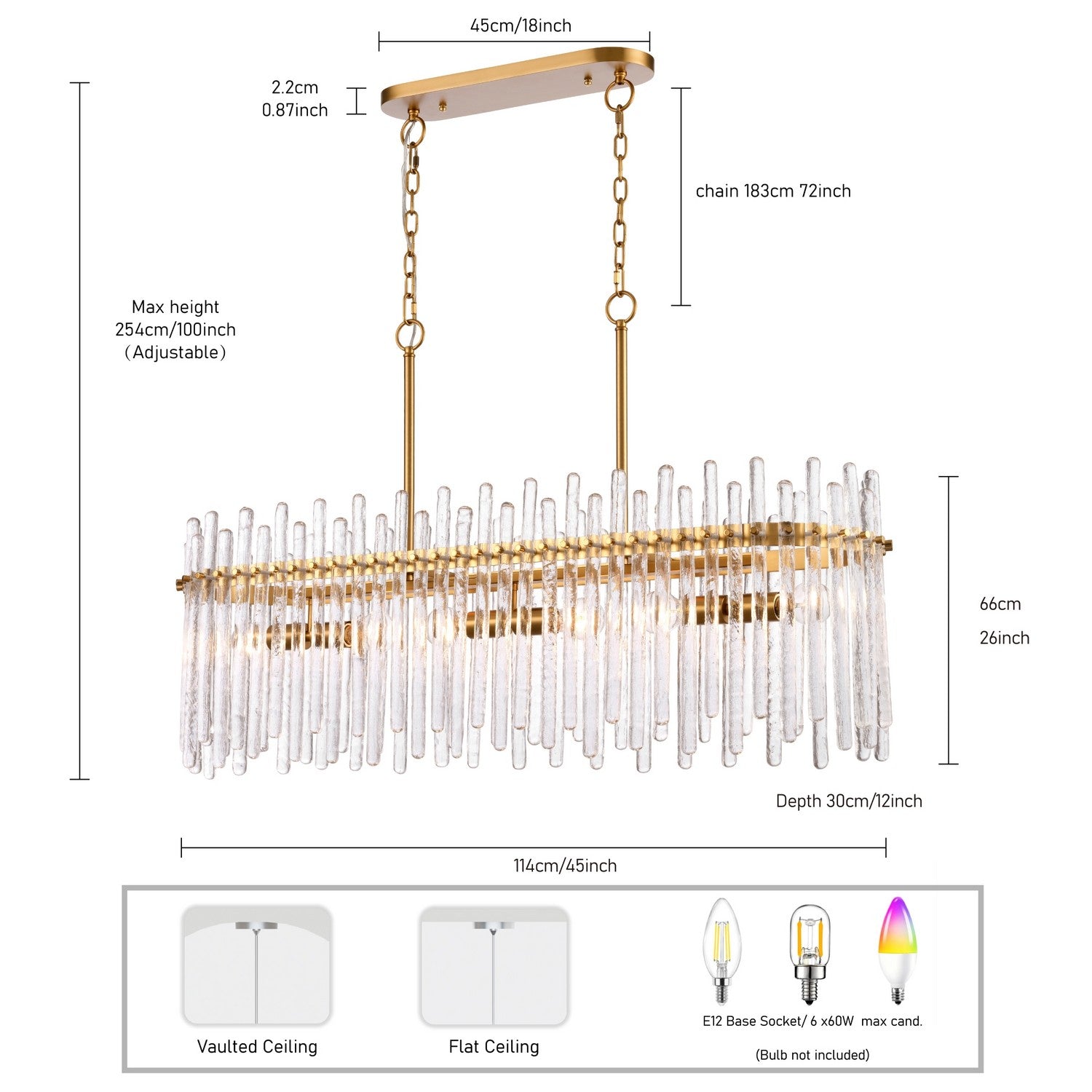 Arabela Lighting - 85099-6 - Luminaire linéaire à six lampes Suspendu - Glaçons - Laiton satiné