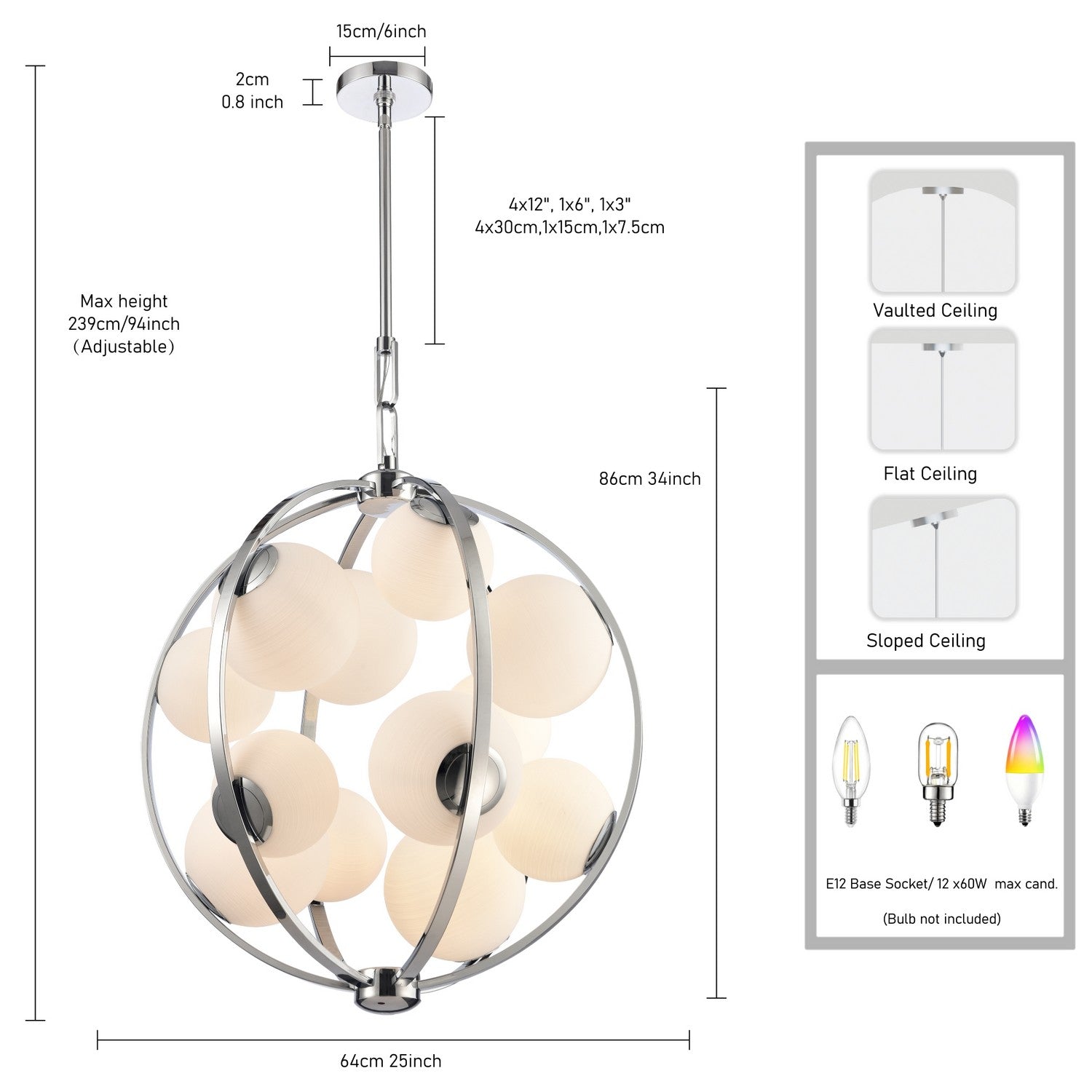 Arabela Lighting - 85371-12 - 12 Light Pendant - Concentro - Polished Chrome