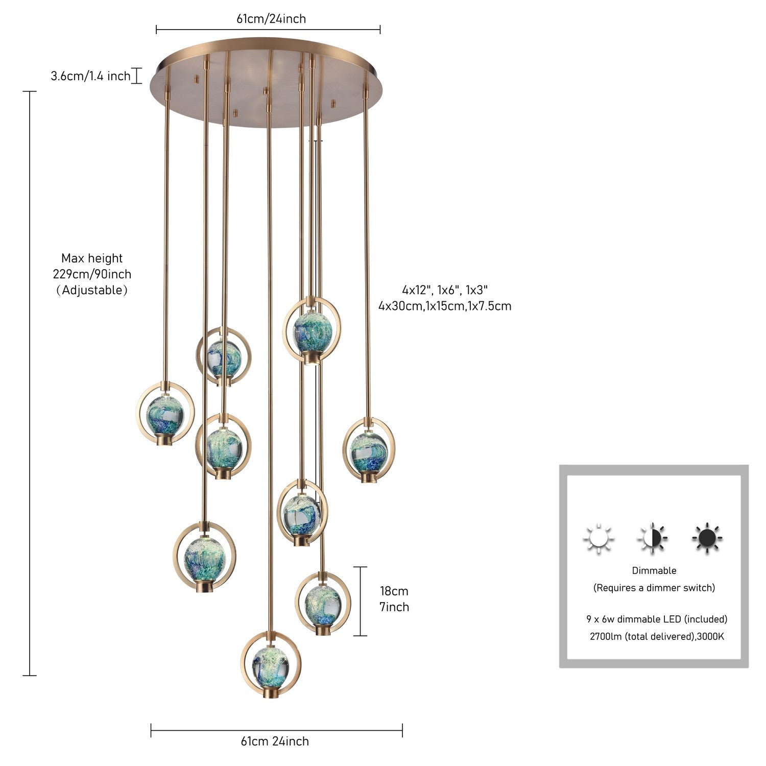 Arabela Lighting - 85401-9 - LED Pendant - Utopia - Lacquered Gold