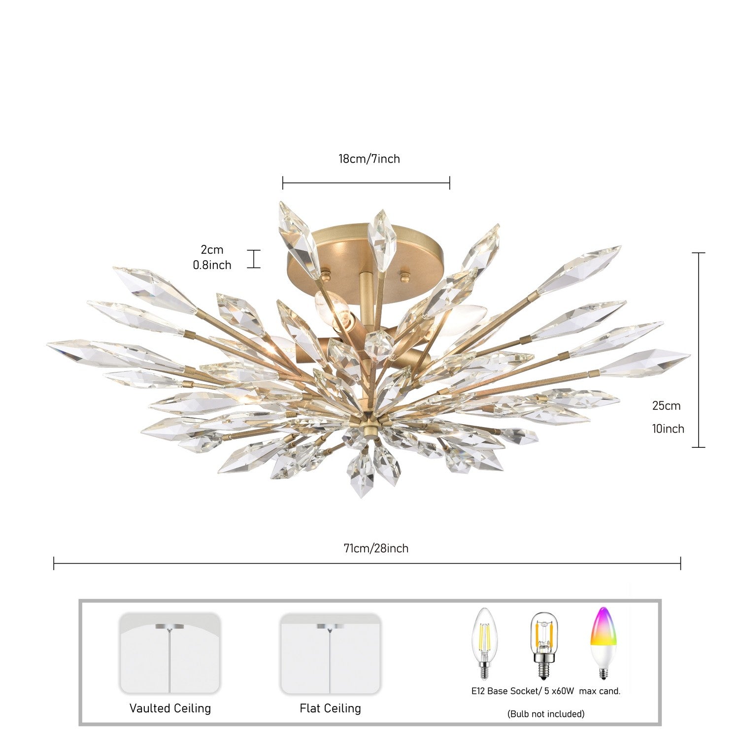 Arabela Lighting - 85425-5 - Five Light Semi Flush Mount - Crystal Fusion - Peruvian Gold