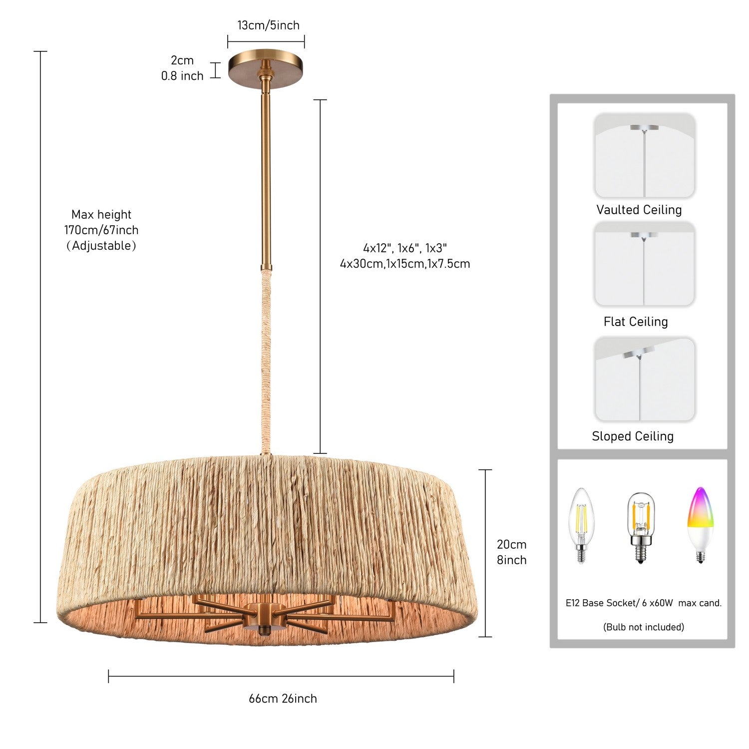 Arabela Lighting - 85434-6 - Six lampes Suspension - Cabane - Or laqué