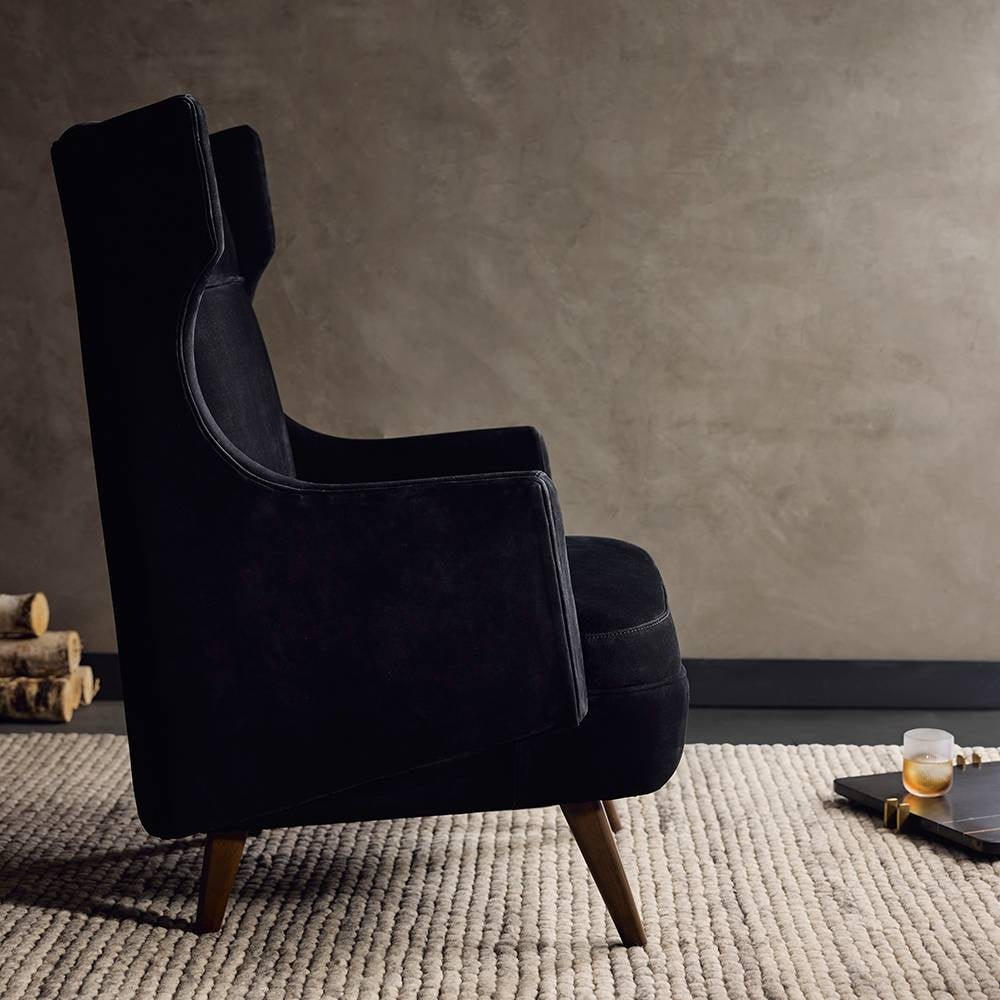 Arteriors - FRU16 - Chaise - Budell - Nubuck noir/Noyer foncé