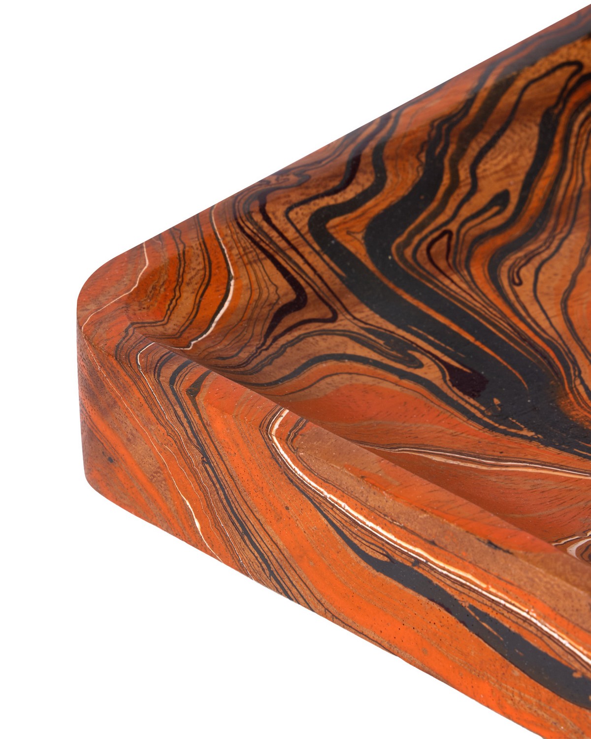 Currey and Company 1200-1115 Divine Tray Set of 2 in Marbleized Orange & White