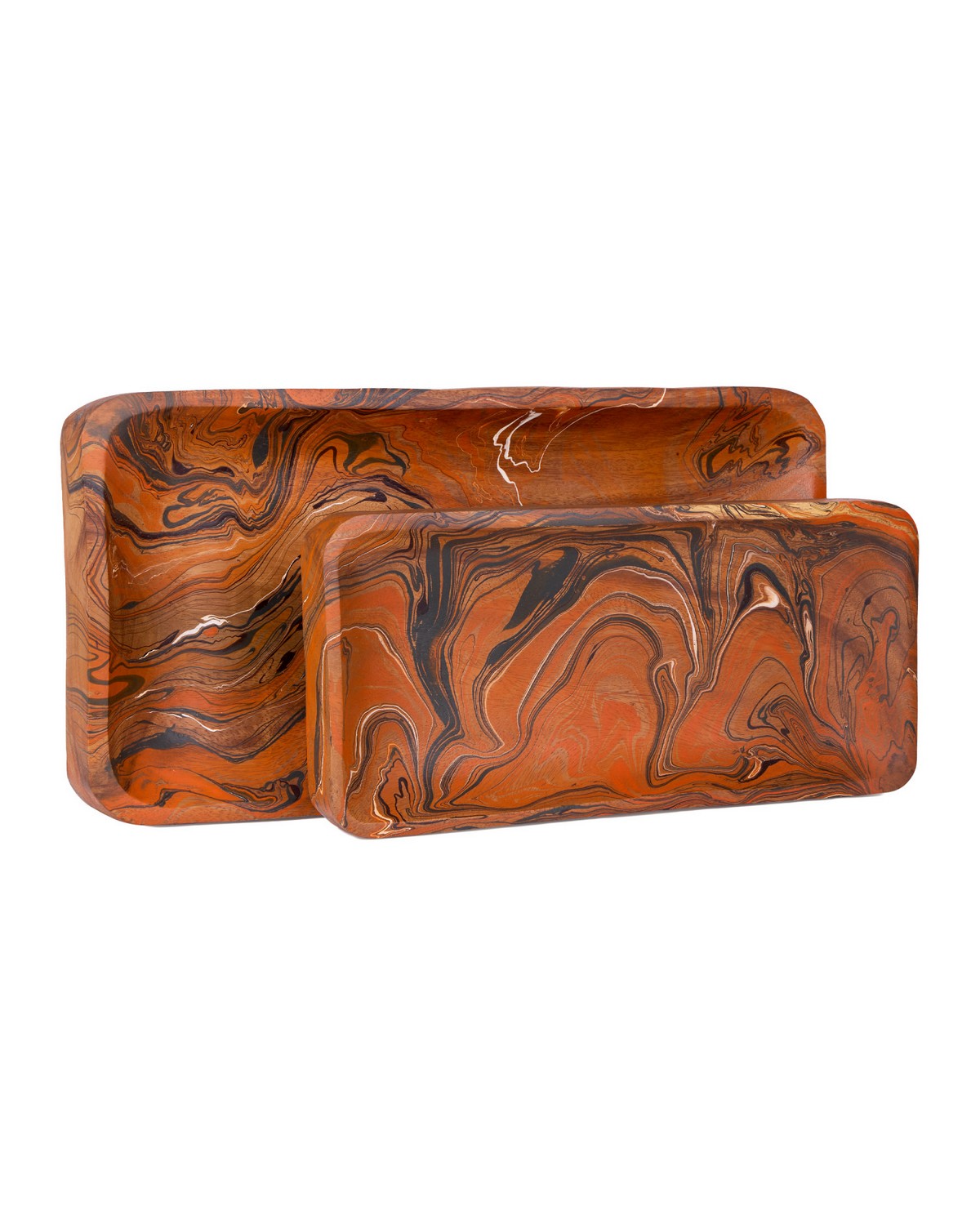 Currey and Company 1200-1115 Divine Tray Set of 2 in Marbleized Orange & White