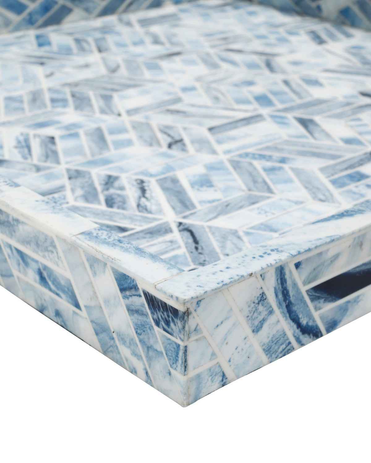 Plateau carré Chance de Currey and Company 1200-1136, bleu/blanc naturel