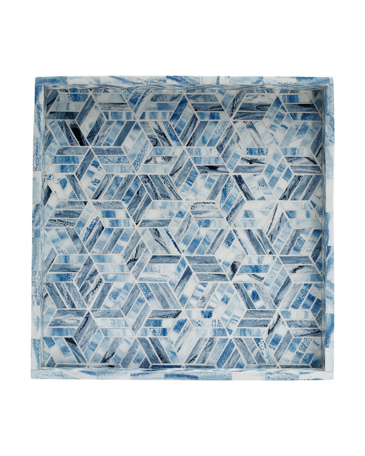 Plateau carré Chance de Currey and Company 1200-1136, bleu/blanc naturel