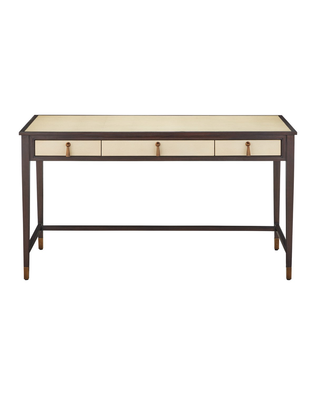 Currey and Company 3000-0344 Evie Writing Desk in Ivory/Dark Walnut/Brass