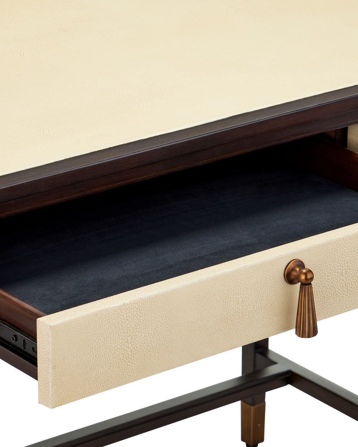 Currey and Company 3000-0344 Evie Writing Desk in Ivory/Dark Walnut/Brass