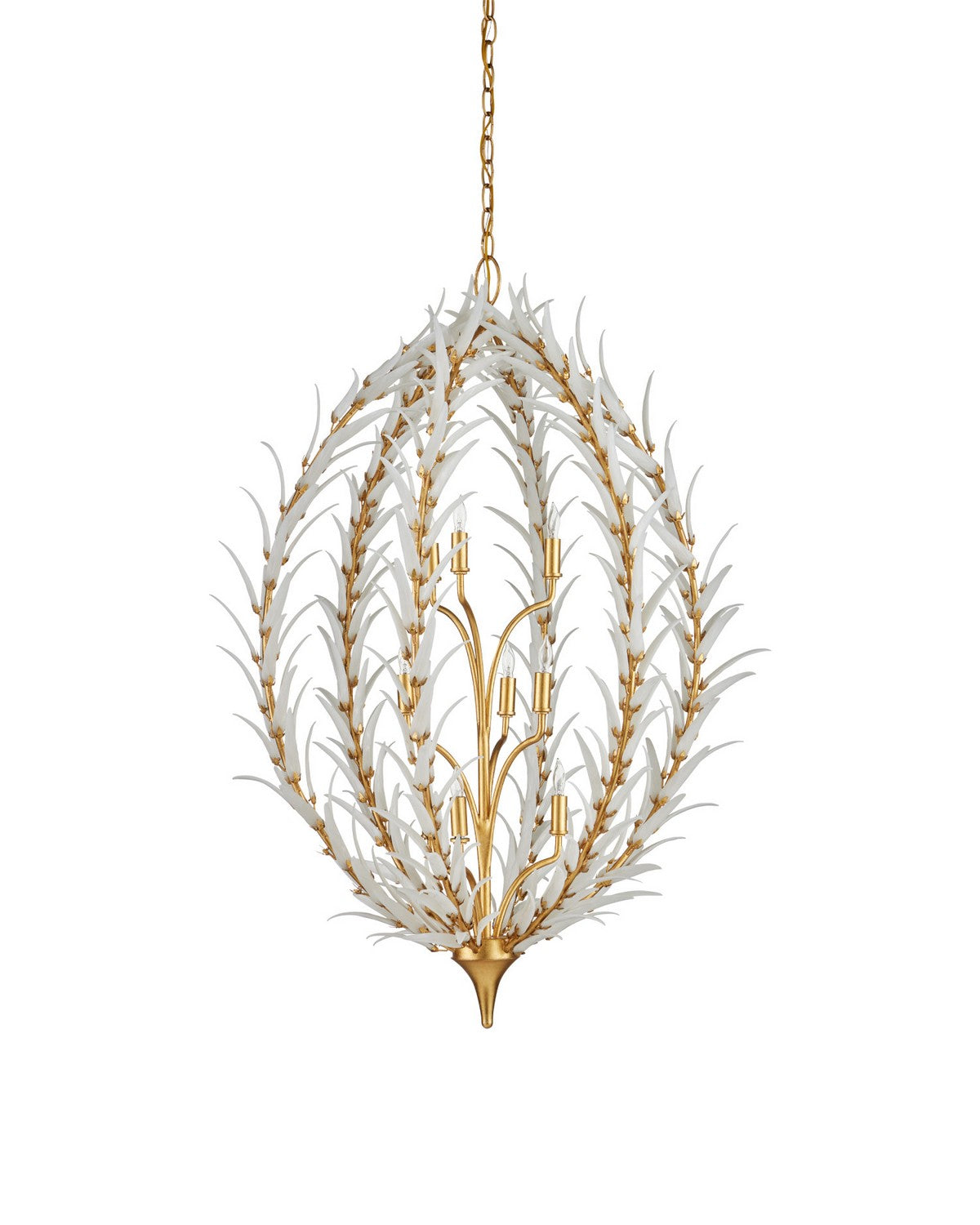 Currey and Company 9000-1438 Leda Chandelier in Antique Gold Leaf/Antique Gold/White